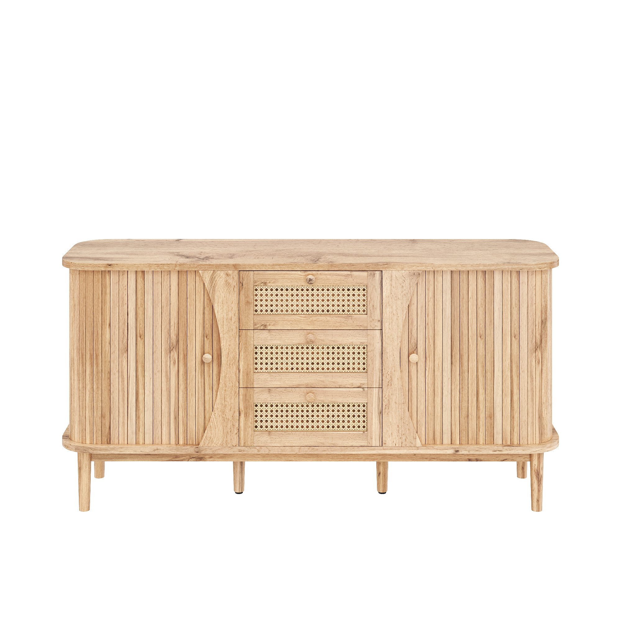 KLAM HOME Sideboard Rattankommode, Kommode mit Schiebetüren, mit verstellba günstig online kaufen