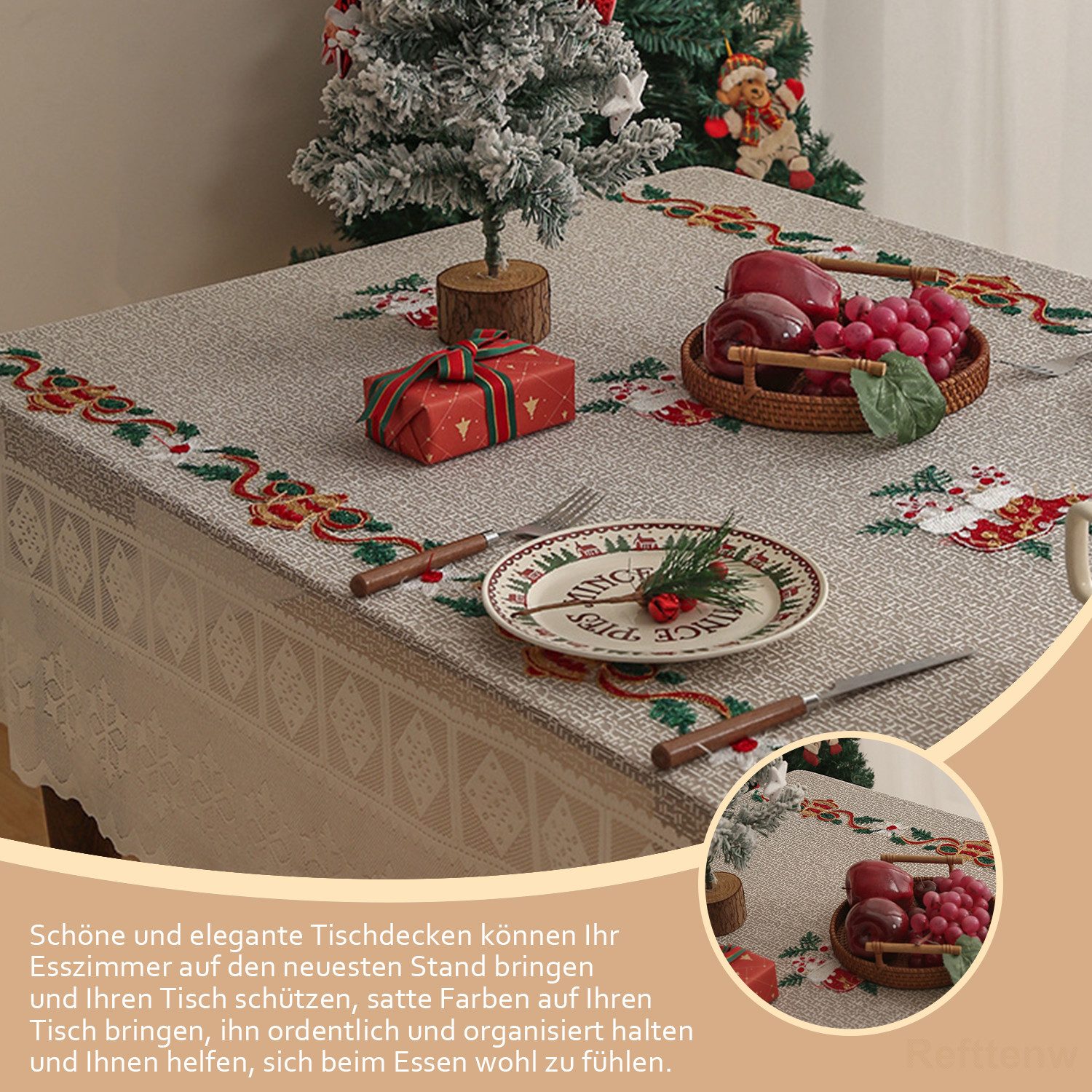 Refttenw Tischdecke Weihnachten Tischdecken Vintage Glocken Stickerei Spitz günstig online kaufen