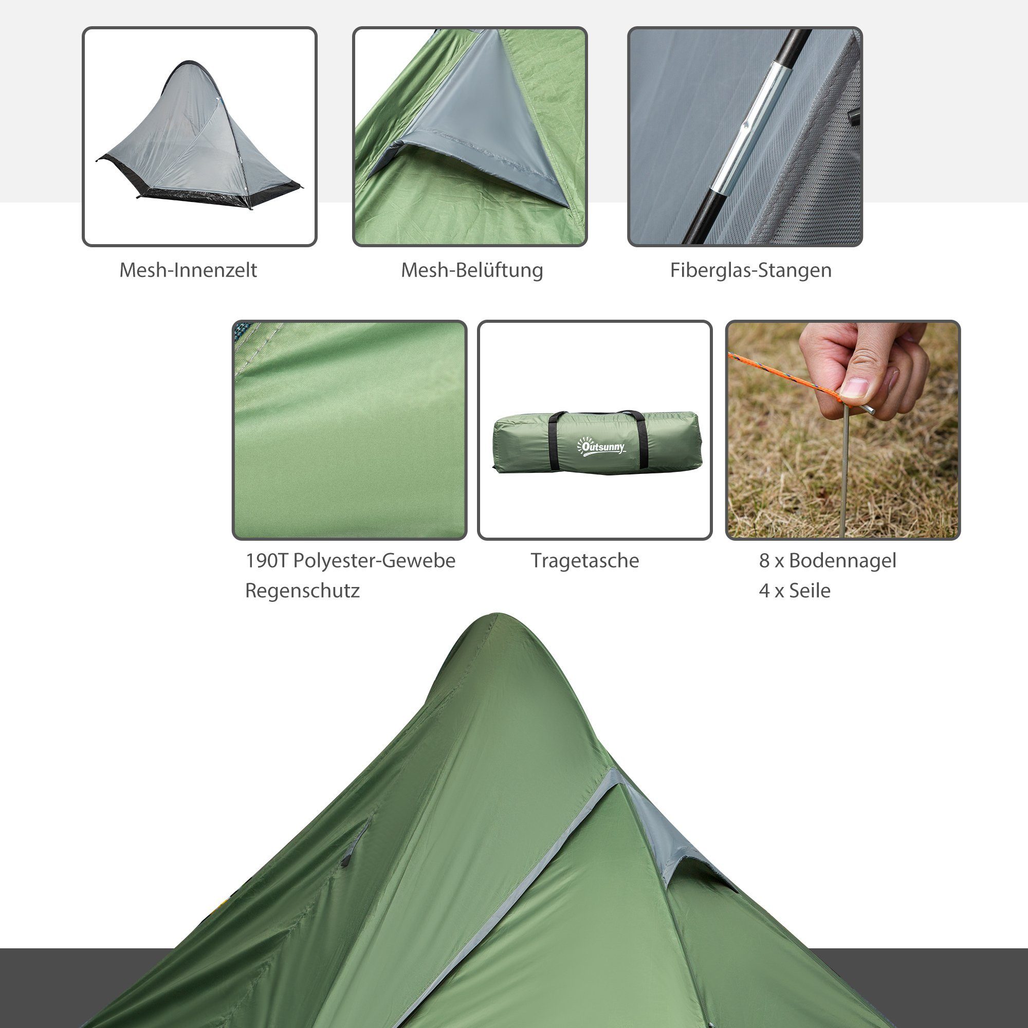 Outsunny Faltzelt Campingzelt für 2 Personen