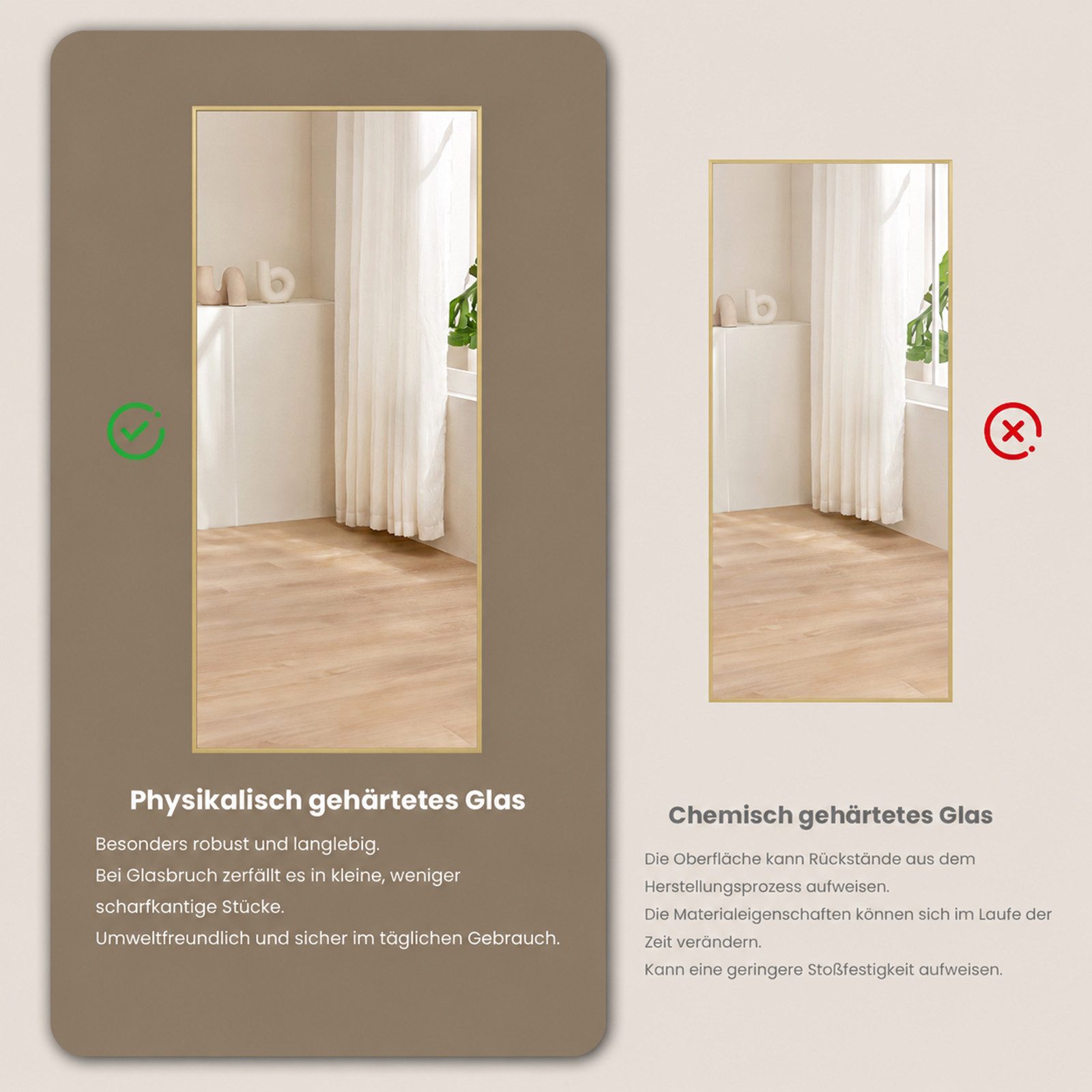 Teravin Ganzkörperspiegel Standspiegel, Großer Wandspiegel, Rahmen aus Aluminiumlegierung, mit Rahmen,Hartglas,161x52cm/171x76cm/180x75cm Spiegel für Flur – Bild 5 von 5