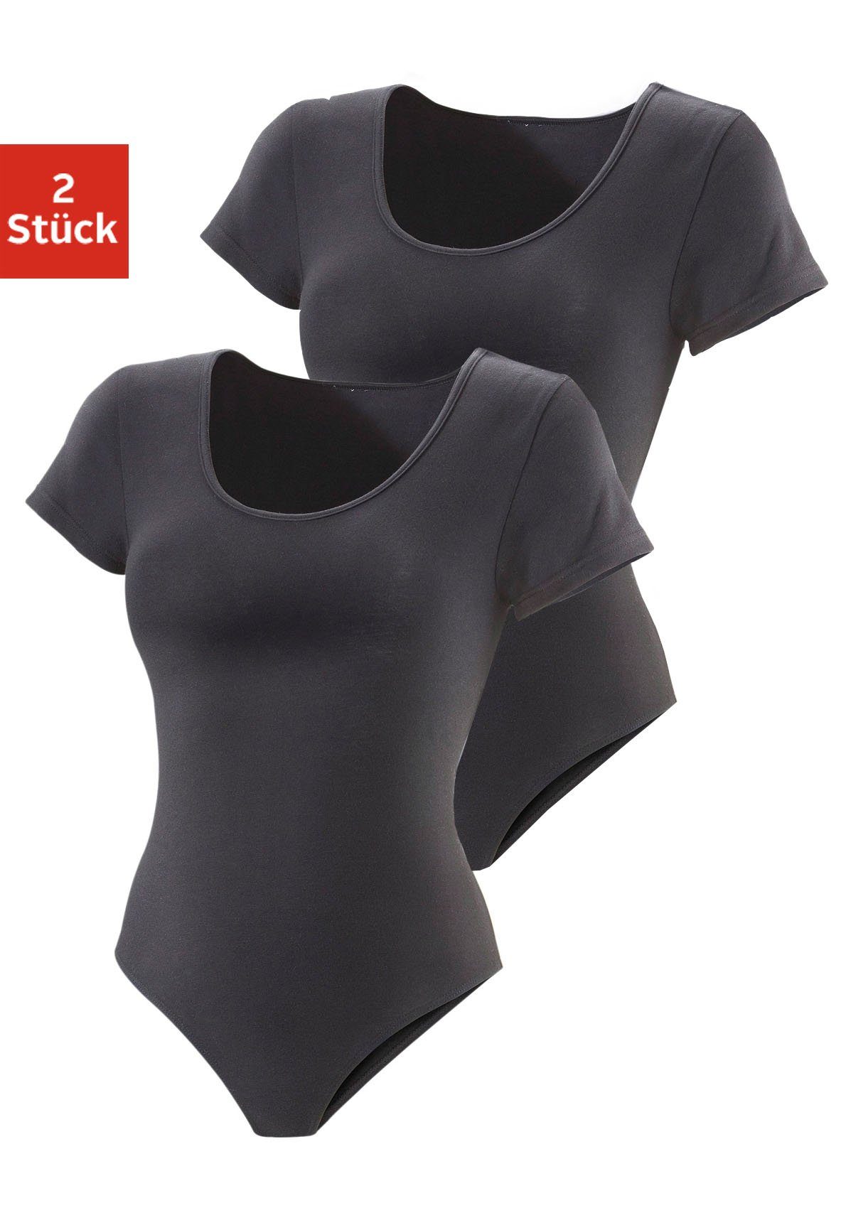 Vivance T-Shirt-Body (2er-Pack) aus elastischer Baumwoll-Qualität schwarz