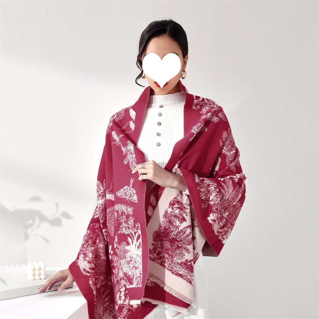DÖRÖY Modeschal Winter Damen verdickt warmen Schal, modische doppelseitigen Schal Rot