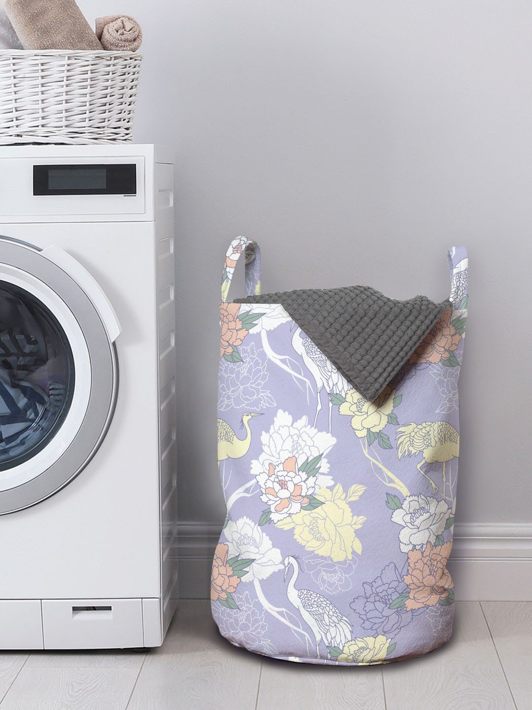 Wäschekorb für Wäschesäckchen Waschsalons, Oriental Hintergrund mit Kordelzugverschluss Abakuhaus Lavendel Griffen Kran