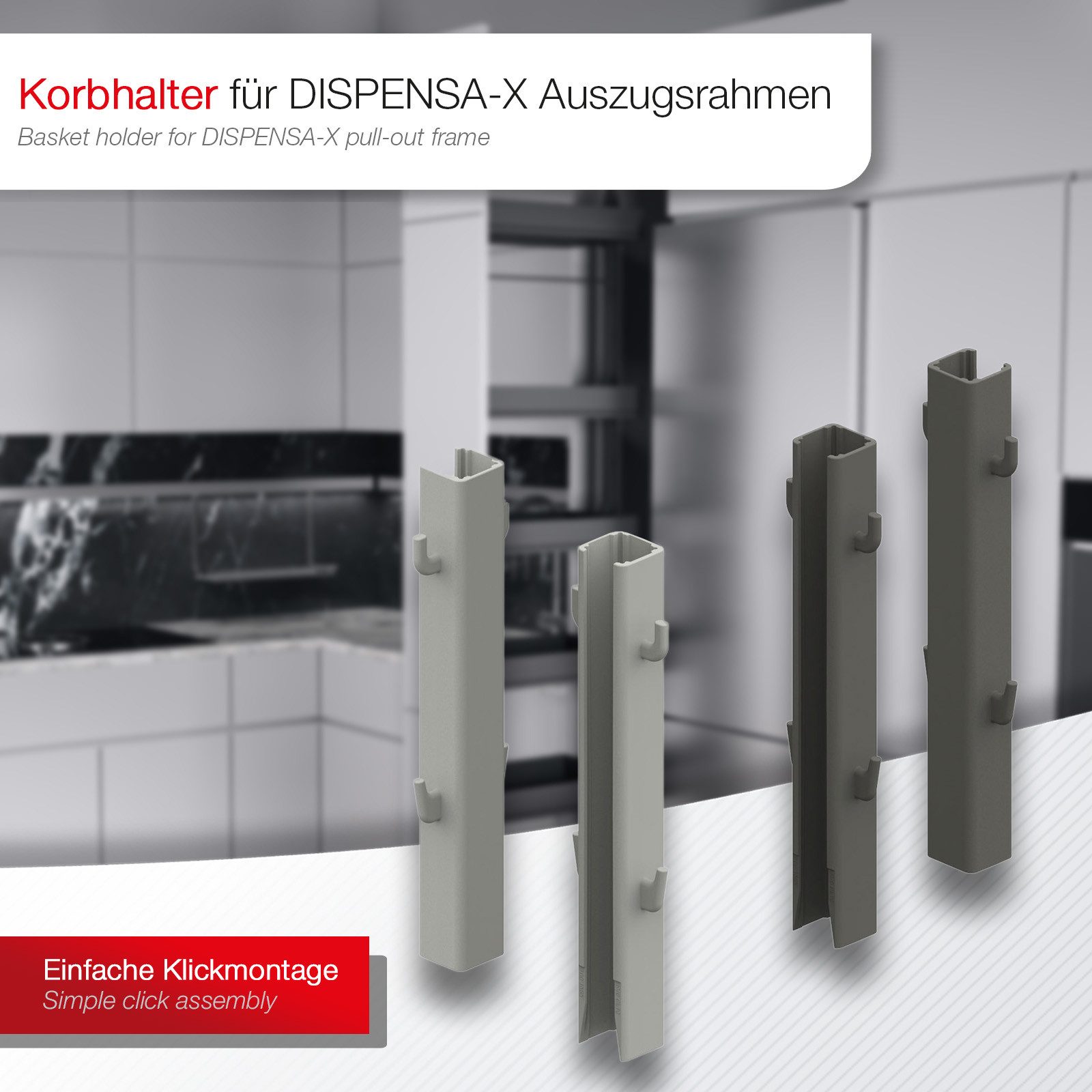 Kesseböhmer Möbelbeschlag Korbhalter DISPENSA-X für höhenverstellbare Tragrahmen (2 St), für eine Mindestauszugslänge von 270 mm, silbergrau