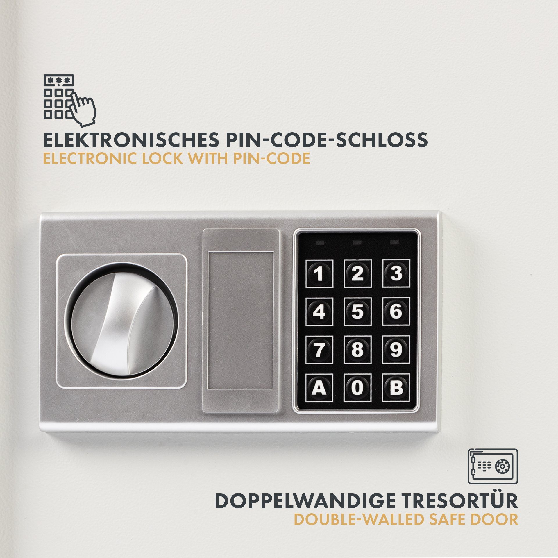 Kubus Schlüsseltresor mit Elektronikschloss, aus Stahl, 36 x 12 x 45 cm, Inklusive Zubehör
