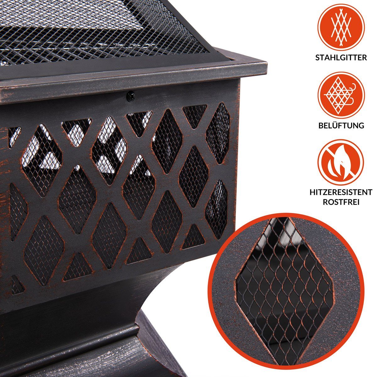 Gardebruk Fire Bowl, Fire Pit for Garden with Spark Screen Cover, Rust Look, Large Grill 70cm