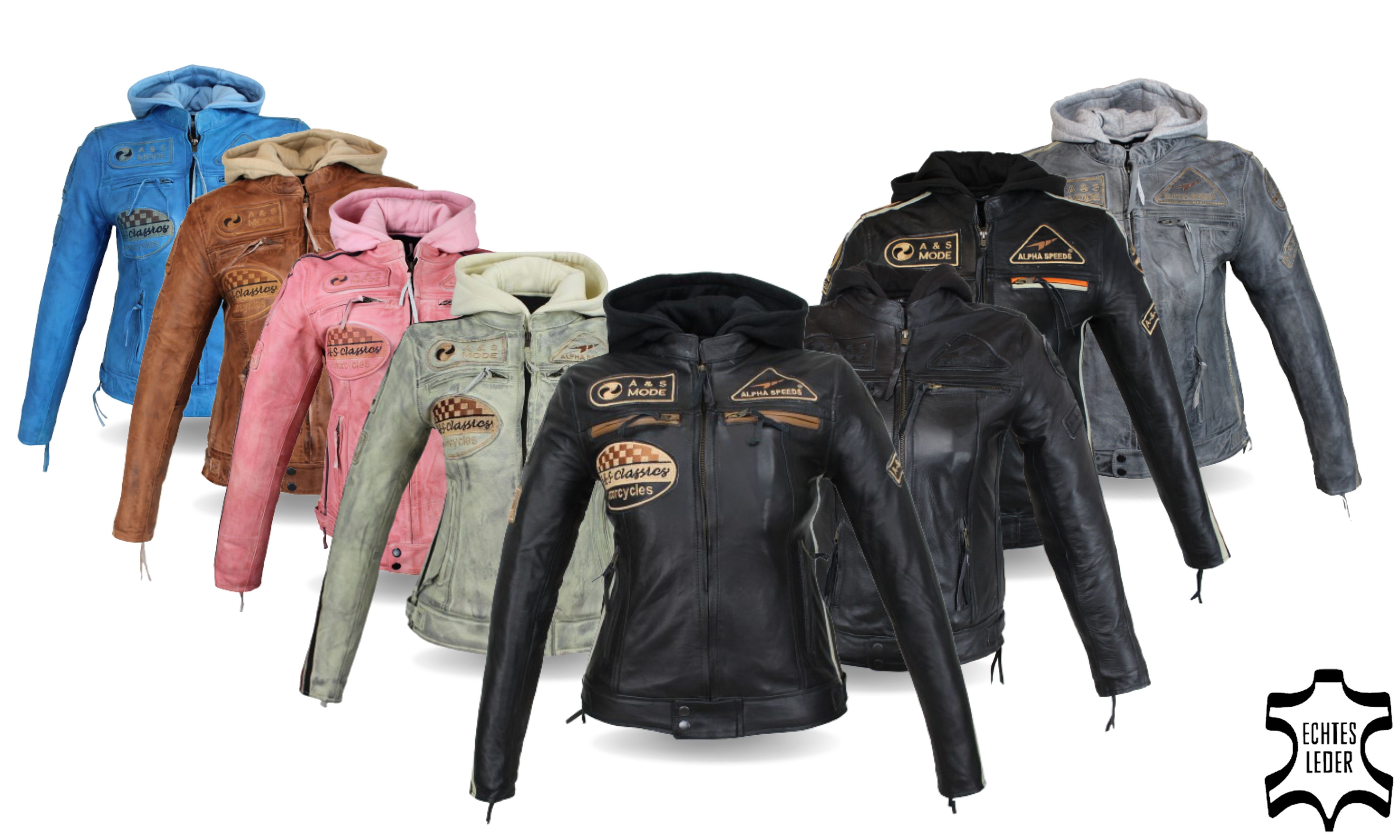 Alpha Speeds Motorradjacke Damen Lederjacke Freizeit Biker Highway Jacke (mit einem trennbaren Kapuze) aus einem weichem Lammleder, inklusive Protektoren Braun & Besch