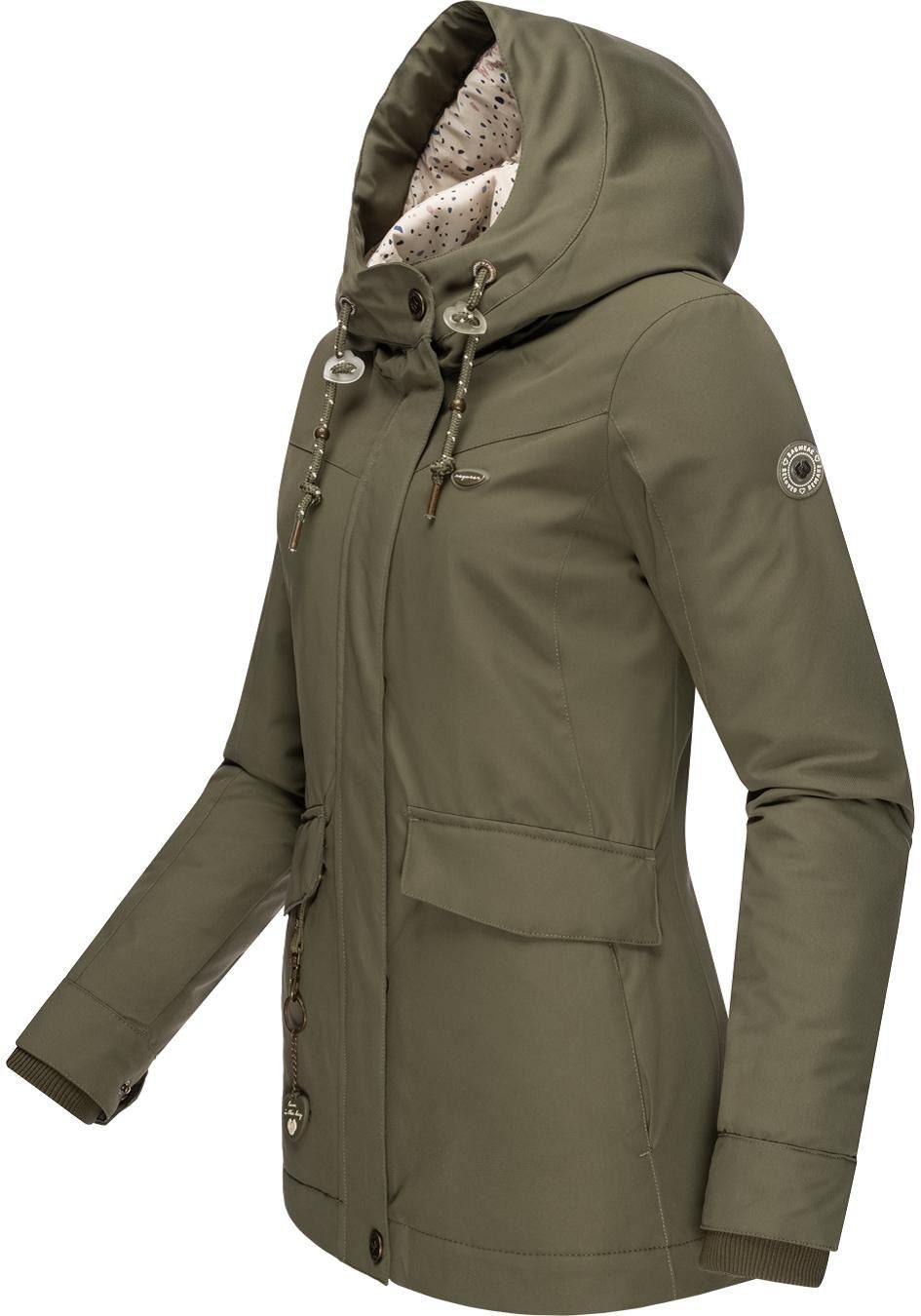 Ragwear Winterjacke Jazmin Remake gefütterte Outdoorjacke Materialien II recycelten grün Intl. aus