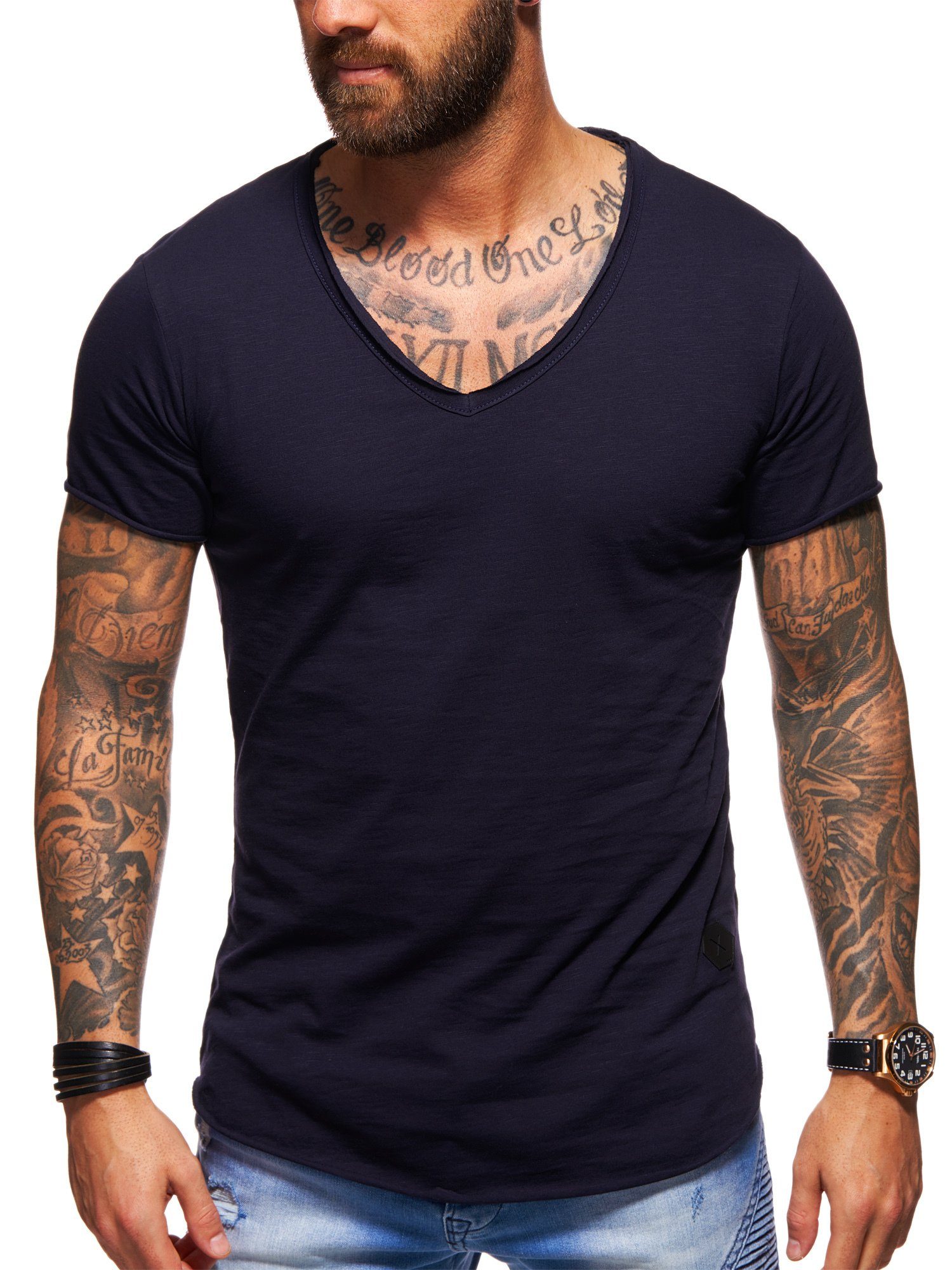 behype T-Shirt für Herren mit V-Ausschnitt aus 100% Baumwolle V-Neck Shirt günstig online kaufen