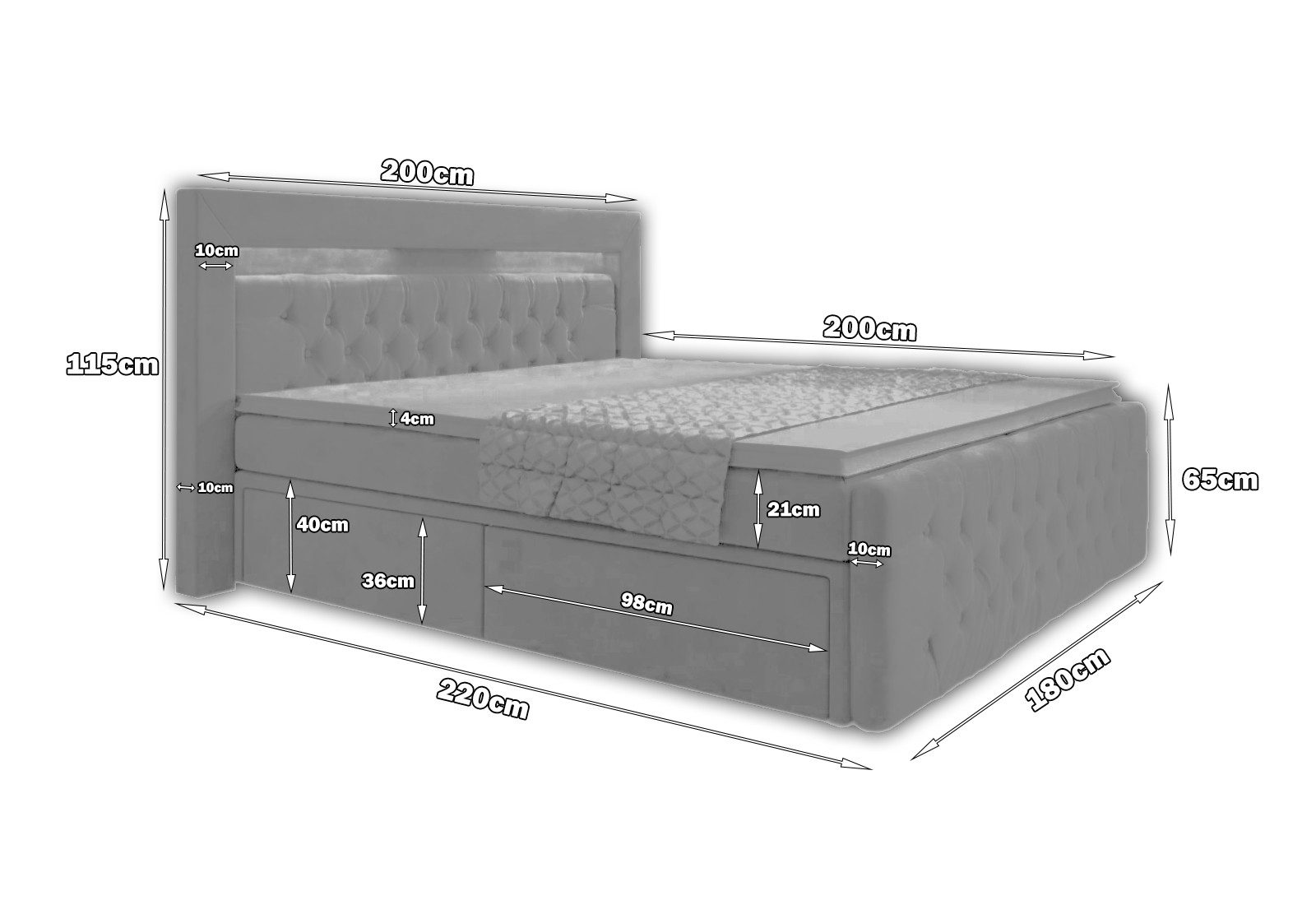 PROMETO Möbel Boxspringbett Arosa 7-Zonen-Taschenfederkernmatratze 180 x 200 cm - LED 16 Farben. Reduzierter Preis € 1.299,00. Unverbindliche Preisempfehlung € 1.699,00, (€ 1.299,00 pro 1 Stk)