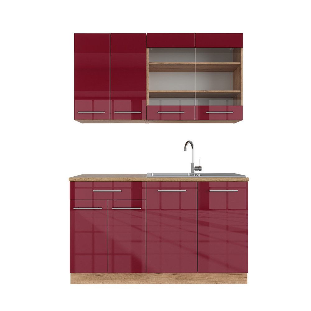 Vicco Küchenzeile Fame-Line, Bordeaux Hochglanz/Eiche Gold, günstig online kaufen