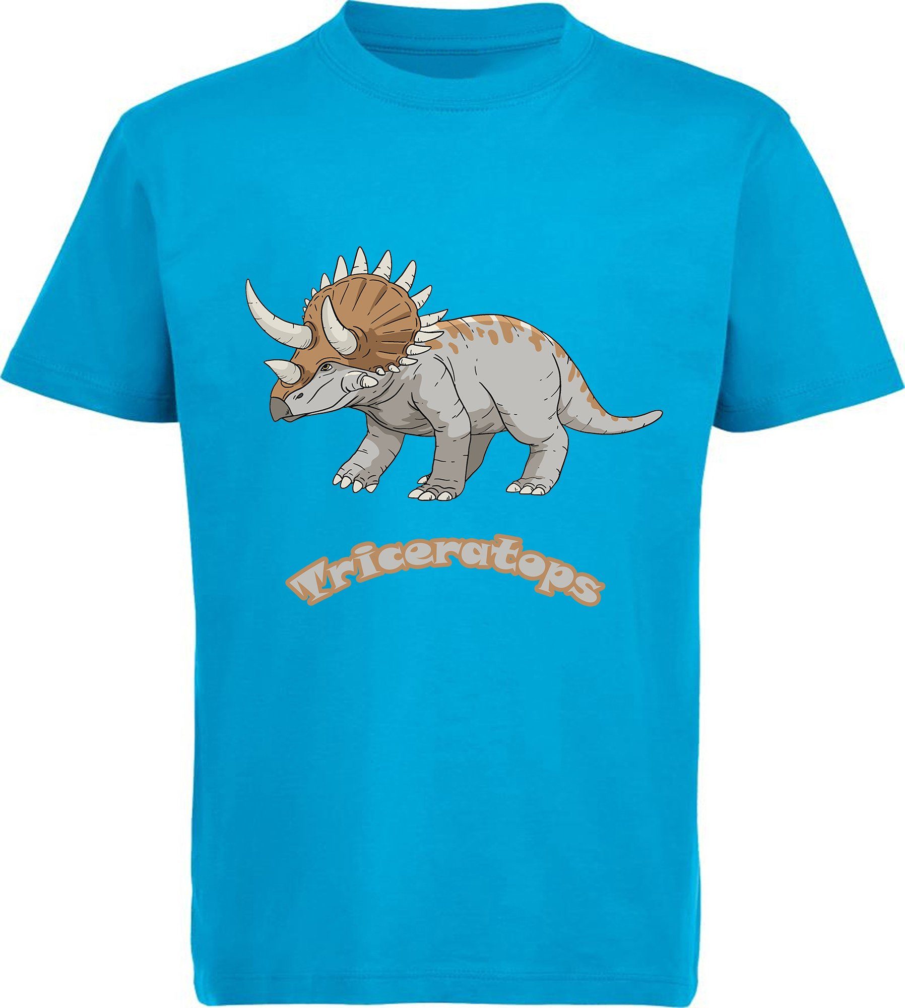 bedrucktes aqua T-Shirt MyDesign24 Kinder mit 100% Dino T-Shirt blau mit Triceratops Aufdruck, Baumwolle i52