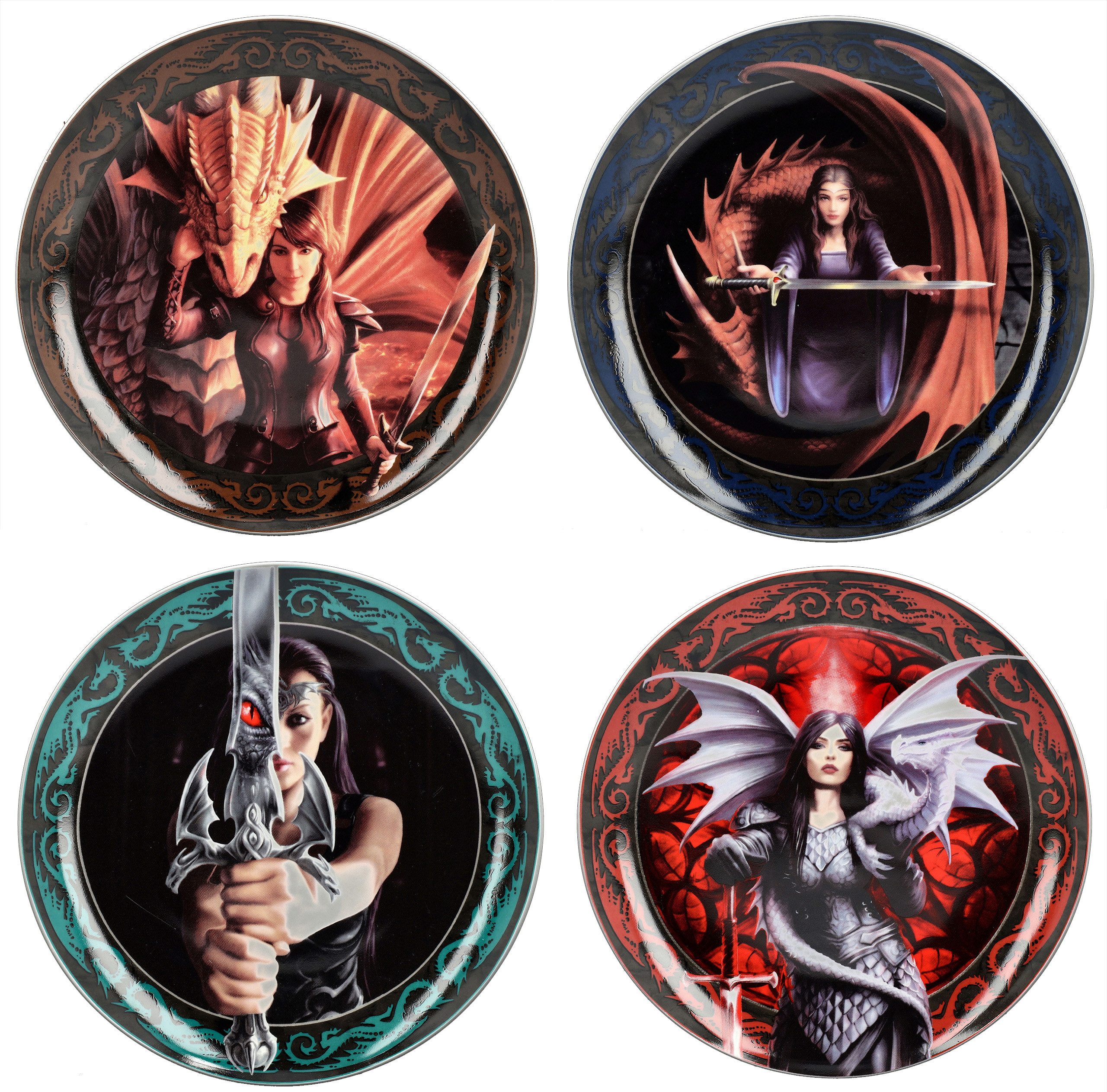 Figuren Shop GmbH Тарелки Тарелки 4er Set - Warrior Maidens by Anne Stokes - Fantasy Dekoteller, (4 St)