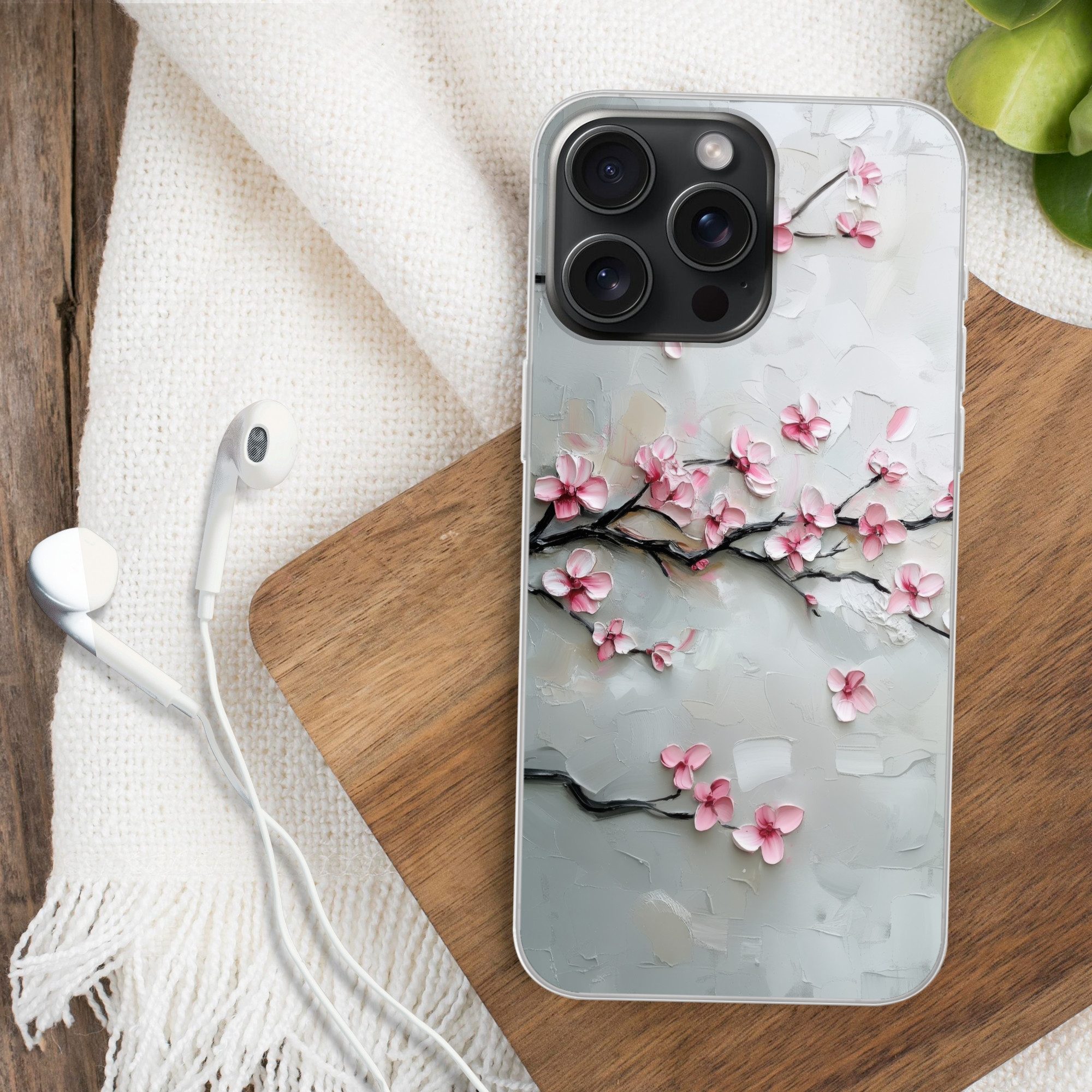 MuchoWow Handyhülle für Apple iPhone 15 Pro Max Blüte - Künstlerisch - Rosa - Sakura, Smartphone-Bumper, Print, Handy Schutzhülle Dünn