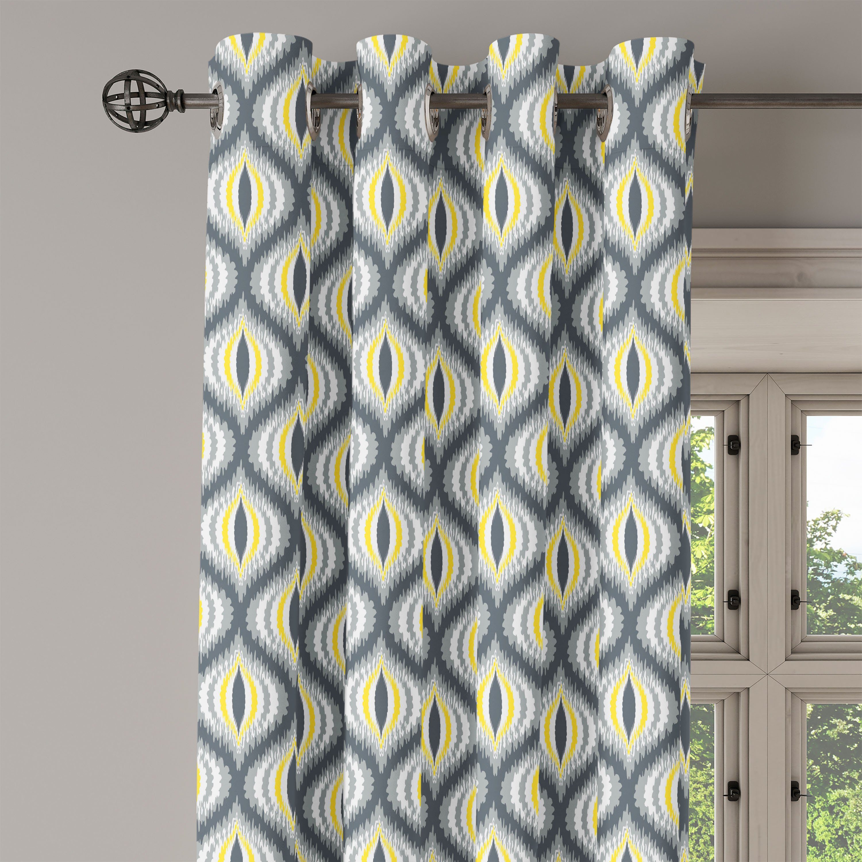 Abakuhaus, Schlafzimmer Wohnzimmer, Jahrgang Formen für Ikat Dekorative Ogee 2-Panel-Fenstervorhänge Pale Gardine