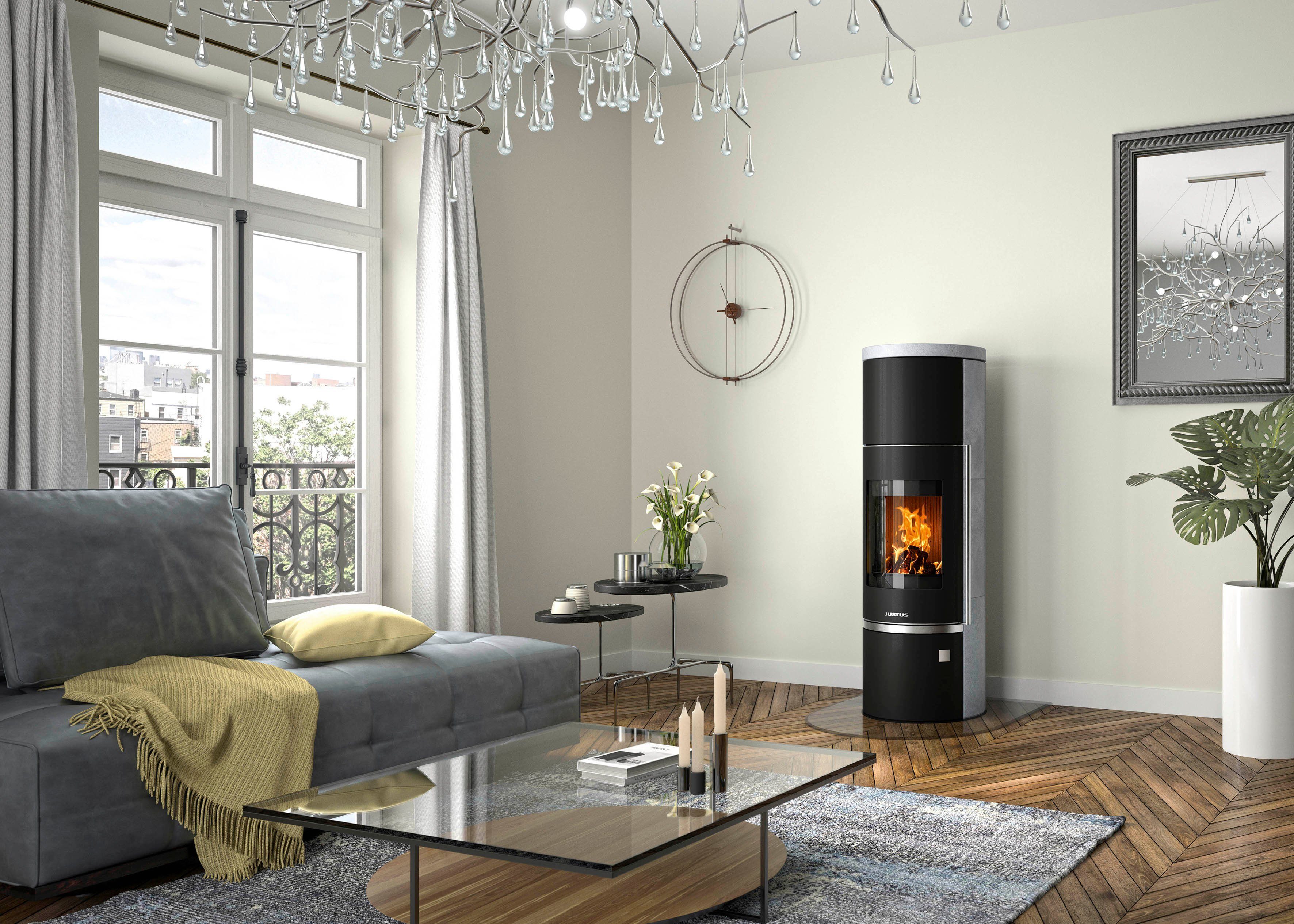 JUSTUS Kaminofen Faro W+ 2.0 Bianco, 7 kW, Zeitbrand