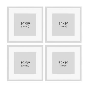 PHOTOLINI Bilderrahmen 4er Set 30x30 cm Aluminium Modern Schmal mit Passepartout