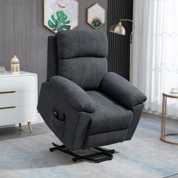 HOMCOM Massagesessel Relaxsessel TV-Sessel mit Liegefunktion Fernsehsessel aus Leinen (Ruhesessel, 1-St., Aufstehsessel), mit Fernbedienung