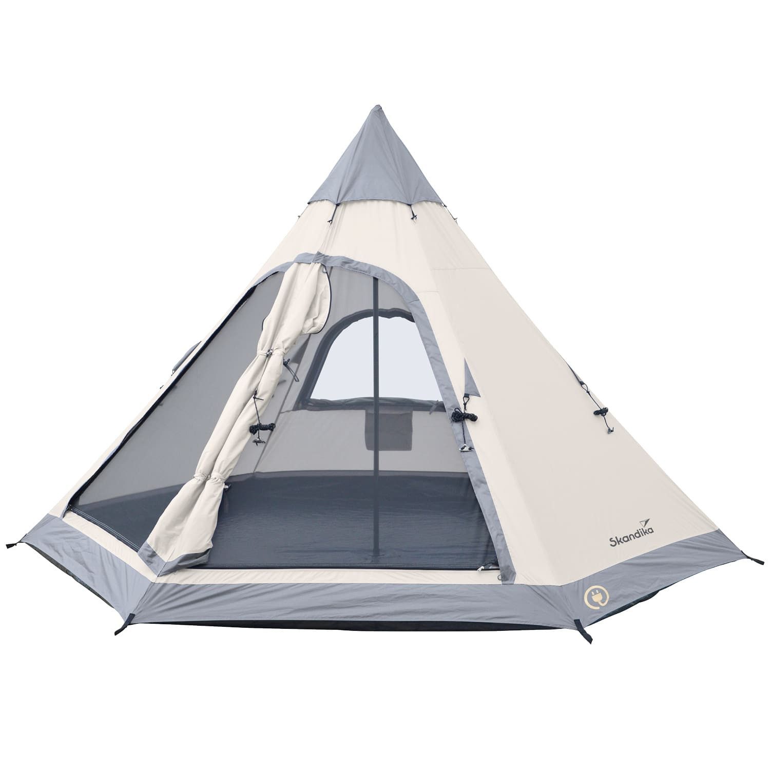 Skandika Tipi-Zelt Tipi Hetta 335 Protect, Fest eingenähter Zeltboden, UPF 50 +, Personen: 4 (2 Eingänge mit Doppeltüren mit Moskitonetz, Robuste Tragetasche), 2m Stehhöhe, UV 50+, 3000mm Wassersäule, für 4 Mann, Outdoor, Glamping