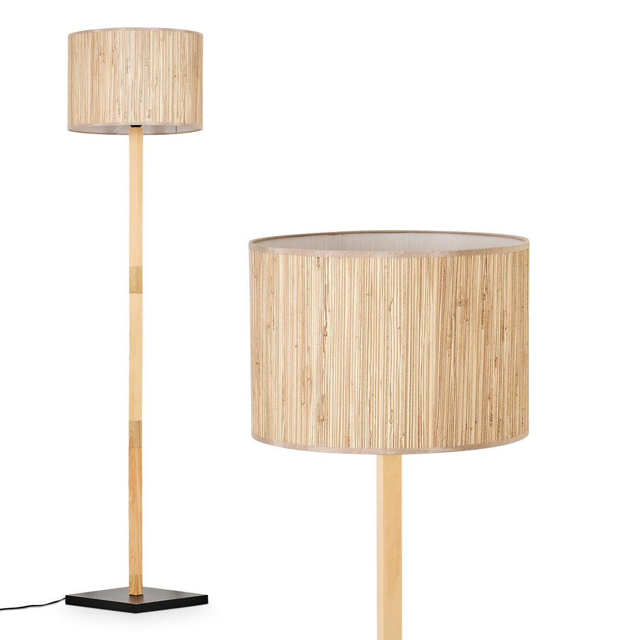 Stehlampe Stehlampe aus Holz/Seegras in Naturfarben/Schwarz, Höhe 153cm
