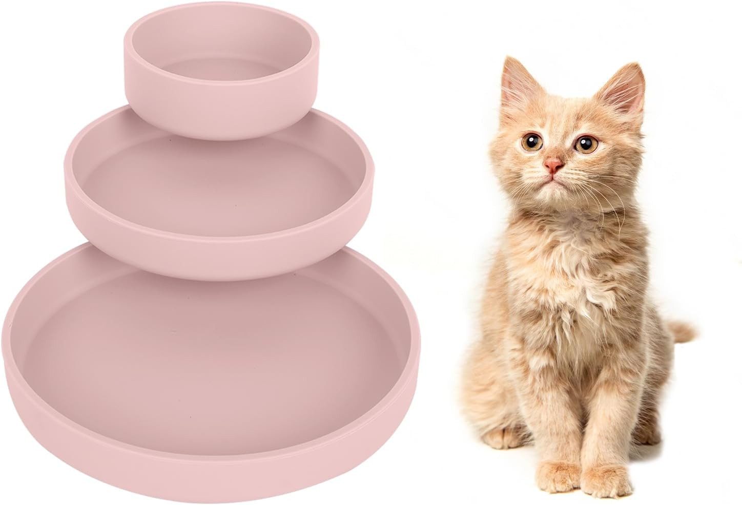 Coonoor Futternapf für Katzen-3er Set,Silikon Futterschale, Trinkschale oval, Silikonnapf breit für Trockenfutter und Nassfutter