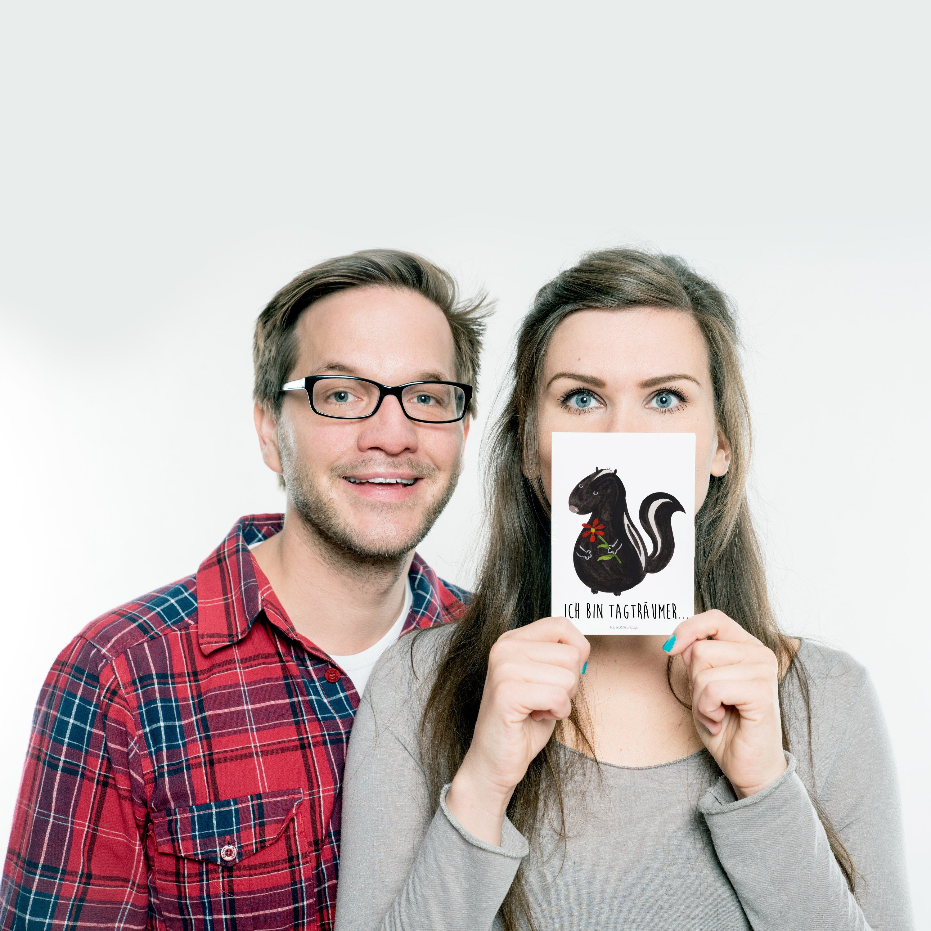 Mr. & Mrs. Blume - Dre Dankeskarte, Panda Stinktier Karte, Postkarte Grußkarte, - Geschenk, Weiß