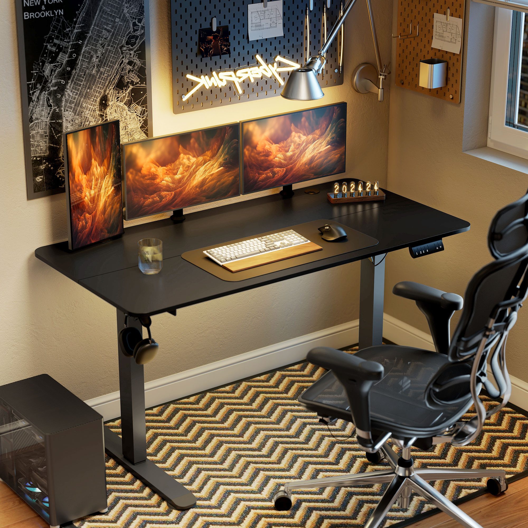 Vinsetto Schreibtisch 140 x 70 cm Höhenverstellbar, Ergonomisch, Anti-Kollision (Laptoptisch, 1-St., Computertisch), für Wohnzimmer, Arbeitszimmer, Schwarz