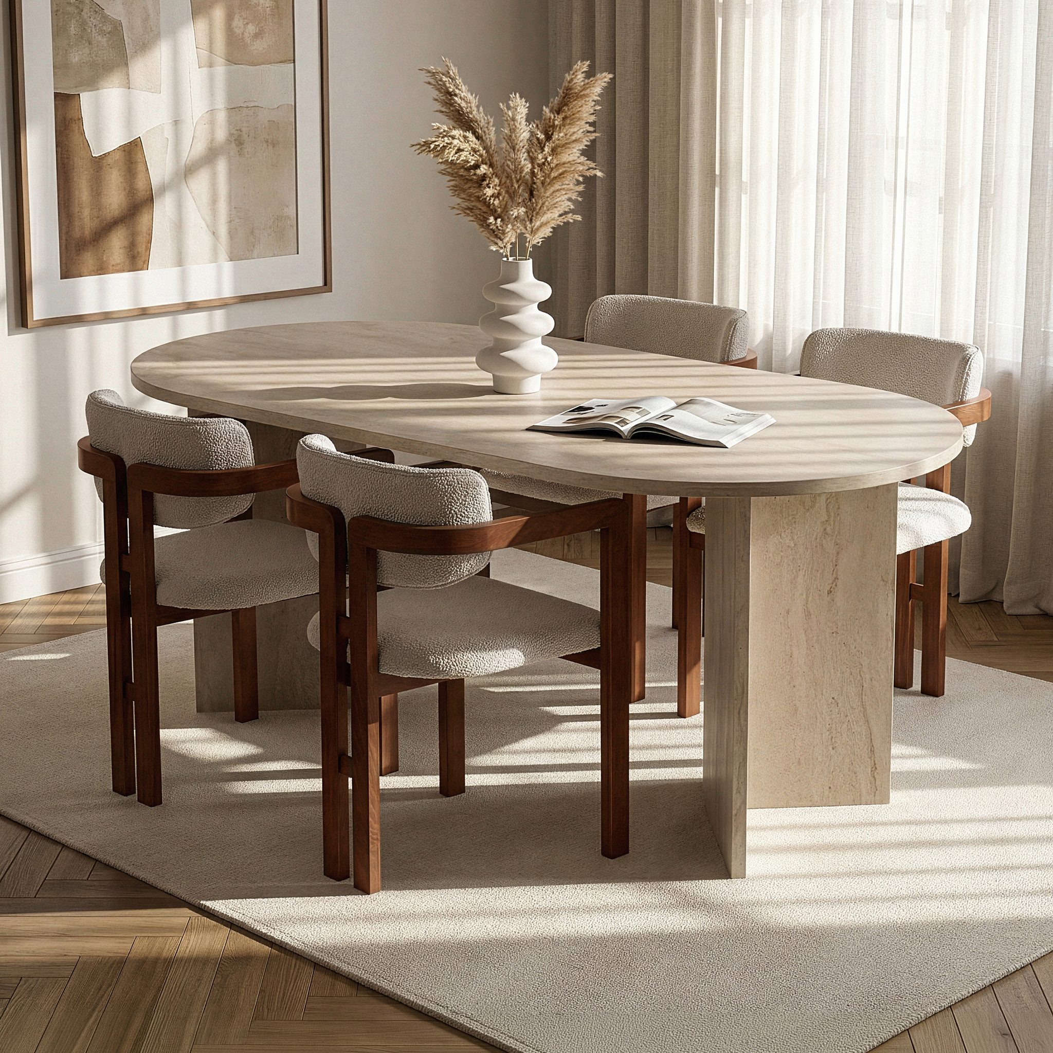 Skye Decor Essgruppe Sablin Modern 4 Japandi Set, (Set, 5-tlg., 1 Tish,4 Stühle), bestenend aus 4 Stühl und 1 Tish Modern Esszimmer Set