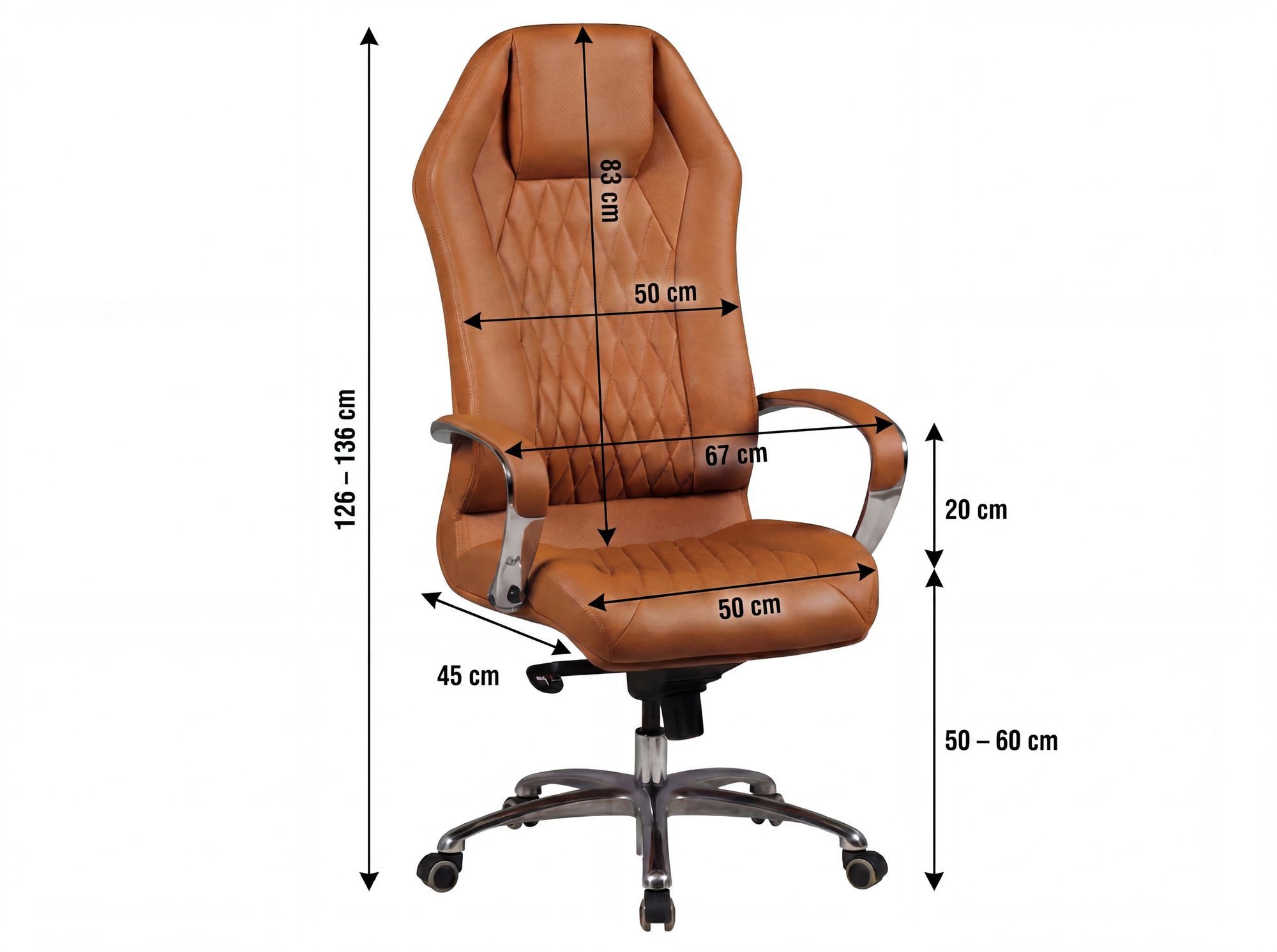 FINEBUY Chefsessel Bürostuhl MONTEREY Echtleder Schreibtischstuhl Drehstuhl (Bürostuhl MONTEREY Echtleder Caramel 120KG), Schreibtischstuhl Hohe Rückenlehne mit Kopfstütze