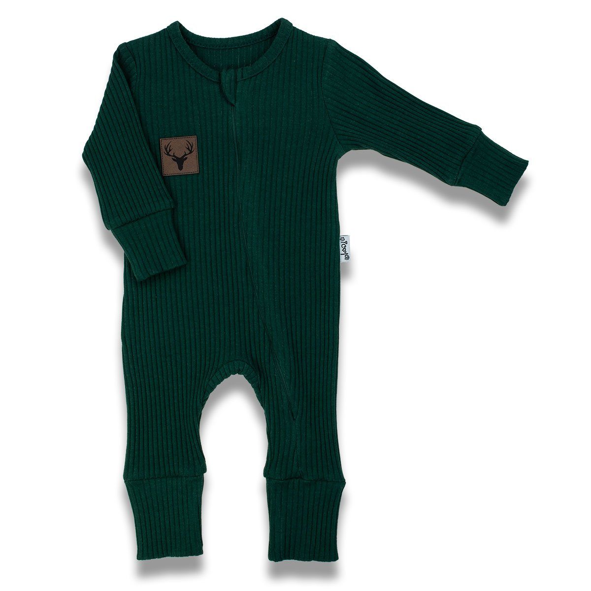 Bamar Nicol Schlafanzug Baby Dehnbar, tlg) flaschengrün Füße Einteiler Einfarbig, Tragekomfort Strampler Pyjama-Gerippt ohne (1 Hoher