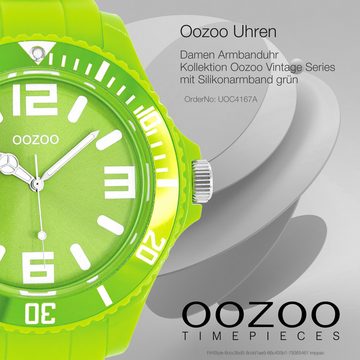 OOZOO Quarzuhr Oozoo Unisex Armbanduhr Vintage Series, (Analoguhr), Damen, Herrenuhr rund, extra groß (ca. 48mm) Silikonarmband grün
