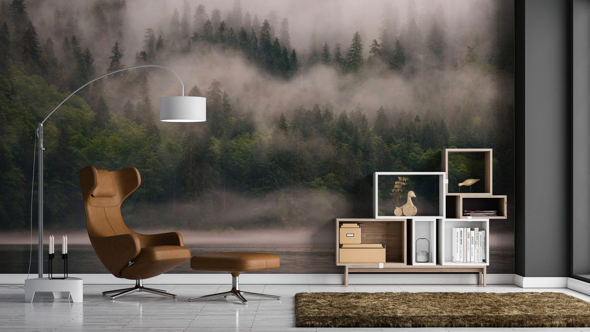 A.S. Création Vliestapete Fototapete Wald im Nebel Grün Grau Naturmotiv, strukturiert, matt, (1 St)