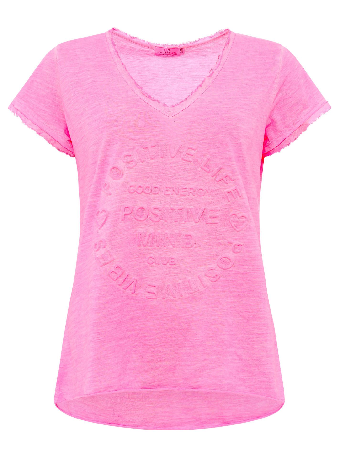 Zwillingsherz T-Shirt "Positive Mind" Fransen, V-Ausschnitt