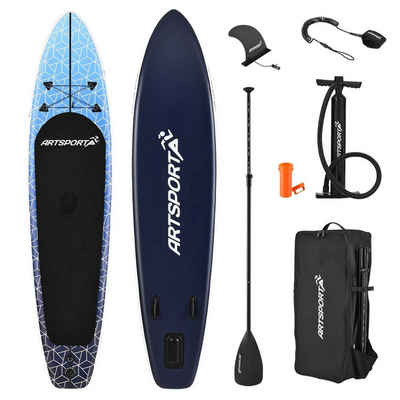 ArtSport Inflatable SUP-Board Deep Ocean, Stand Up Paddling Board, ideal für Anfänger, bis 150 kg, inkl. Tragetasche und Zubehör
