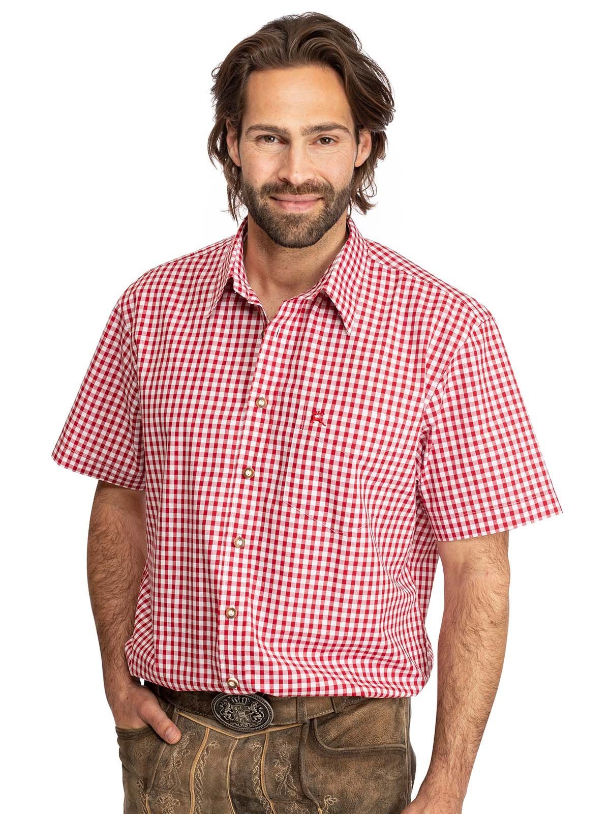 OS-Trachten ALZACH (Regular Trachtenhemd Karo Kurzarmhemd rot Fit)