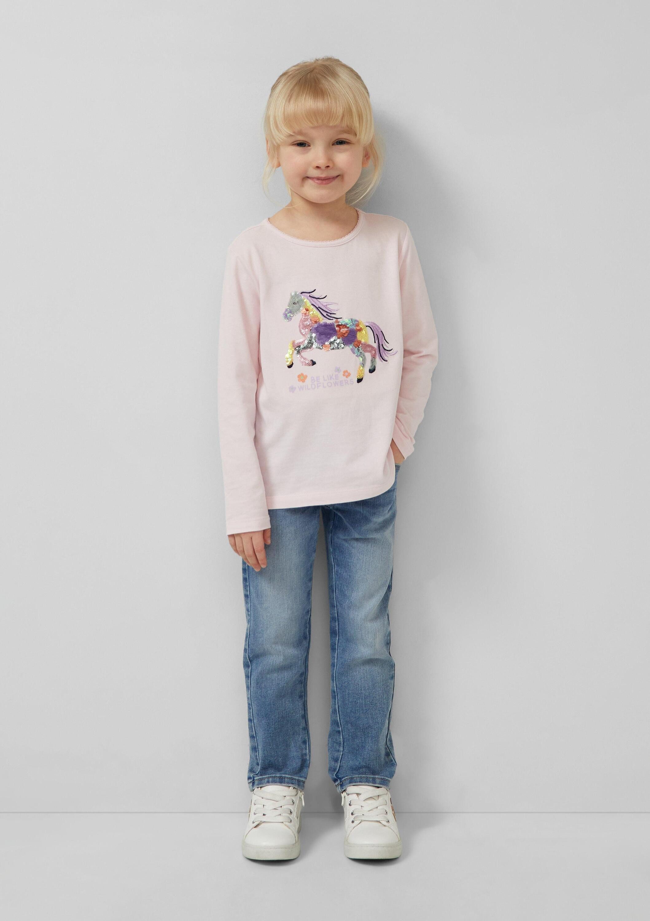 s.Oliver Langarmshirt T-Shirt Langarmshirt mit glitzerndem Pferde-Motiv