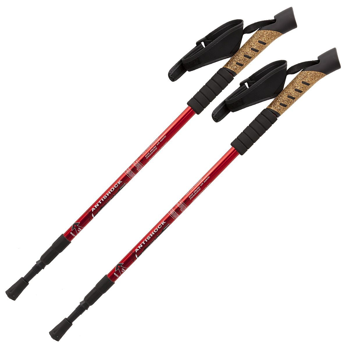 MidGard Nordic-Walking-Stöcke Teleskop Antischock Wanderstöcke aus Aluminiumlegierung mit Korkgriff (2 St), Leicht, mit ergonomischen Korkgriffe inkl. Transporttasche