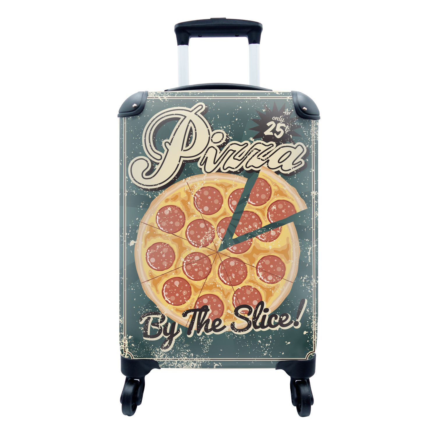 MuchoWow Handgepäckkoffer Vintage-Poster einer Pizzawerbung, 4 Rollen, Reisetasche mit rollen, Handgepäck für Ferien, Trolley, Reisekoffer