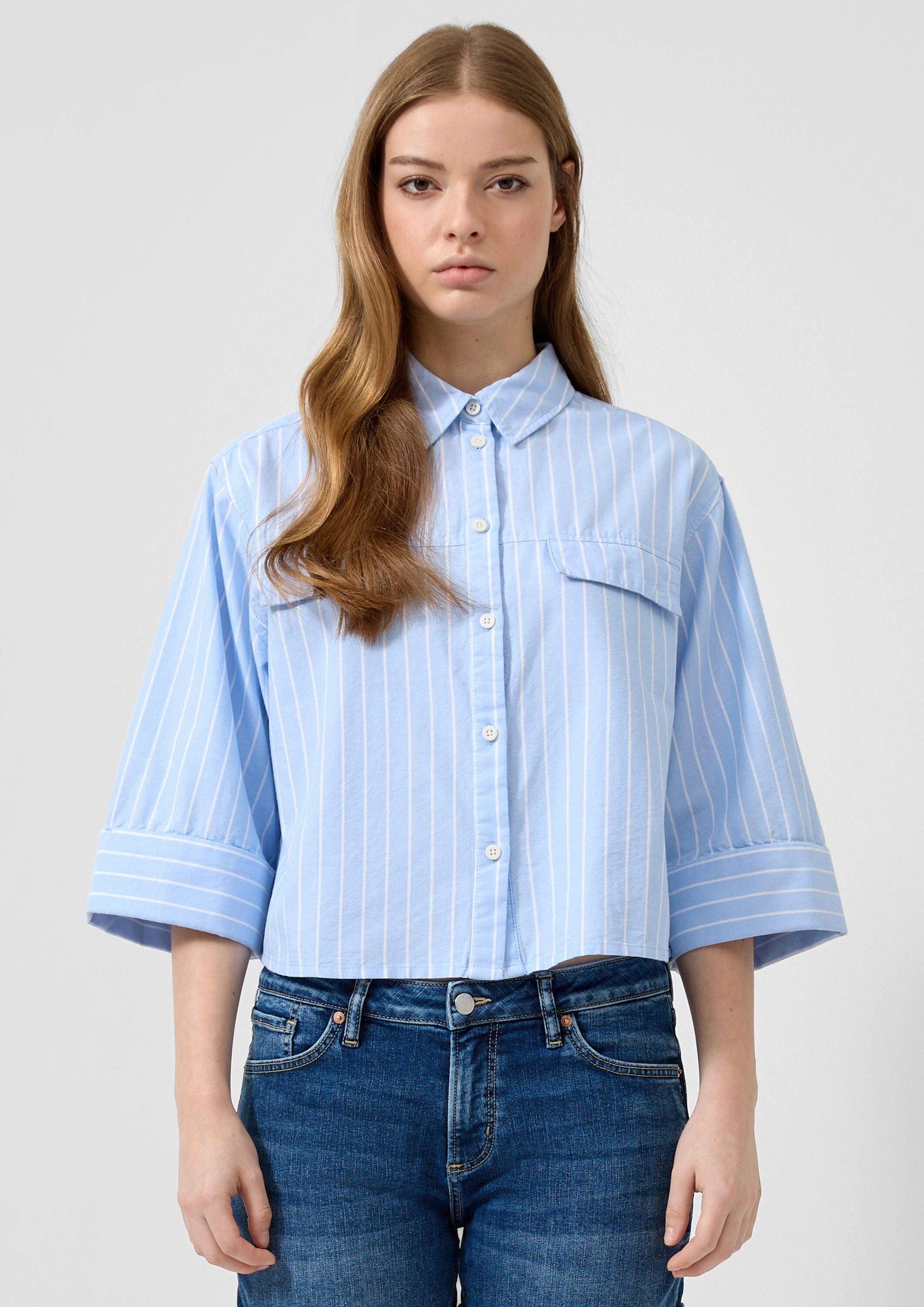QS Kurzarmbluse Bluse Streifenbluse