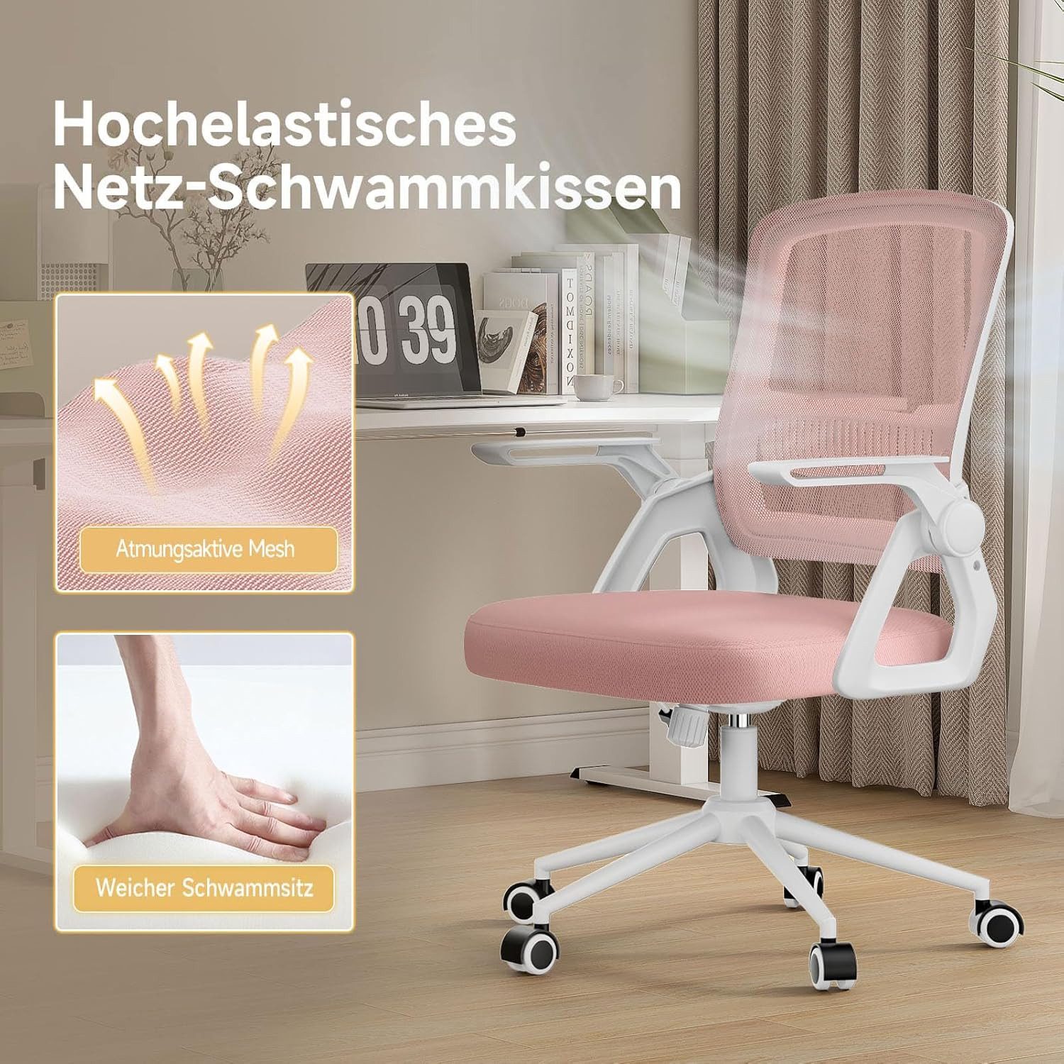 ZAISZE Bürostuhl Ergonomischer Bürostuhl mit Mesh-Rückenlehne und Lendenstütze (Verstellbarer Armlehnen, Atmungsaktiv, Höhenverstellbarer Schreibtischstuhl mit  – Bild 2 von 5