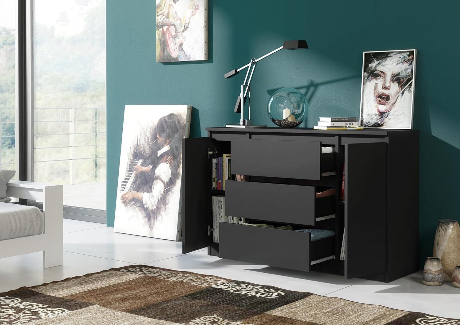 meble masztalerz Kommode Mit 2 Türen & 3 Schubladen, 120 cm – praktisch und modern gestaltet