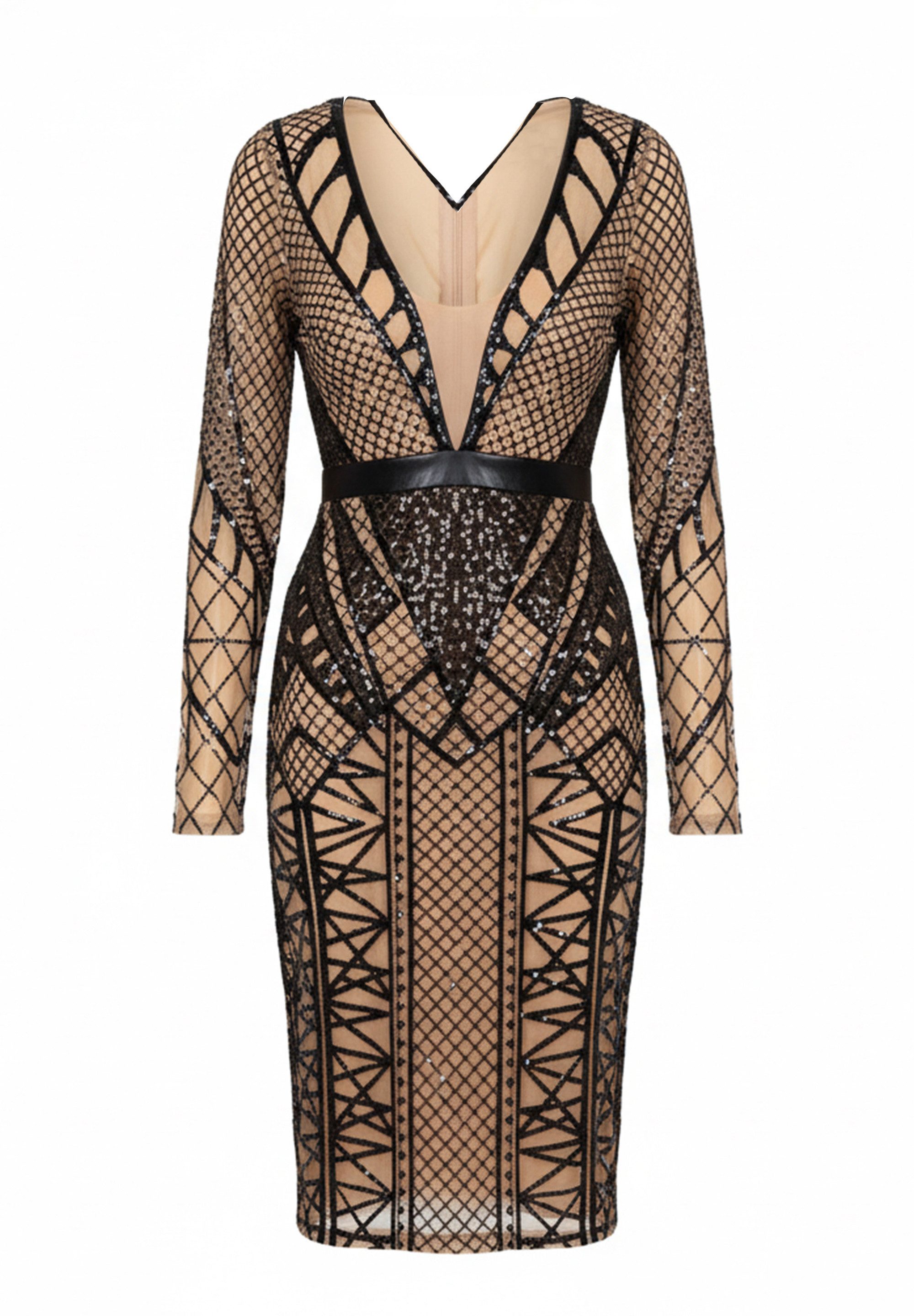 Goddiva Midikleid Geometric Sequin Plunge Midi Knielanges Kleid, Pailetten, günstig online kaufen