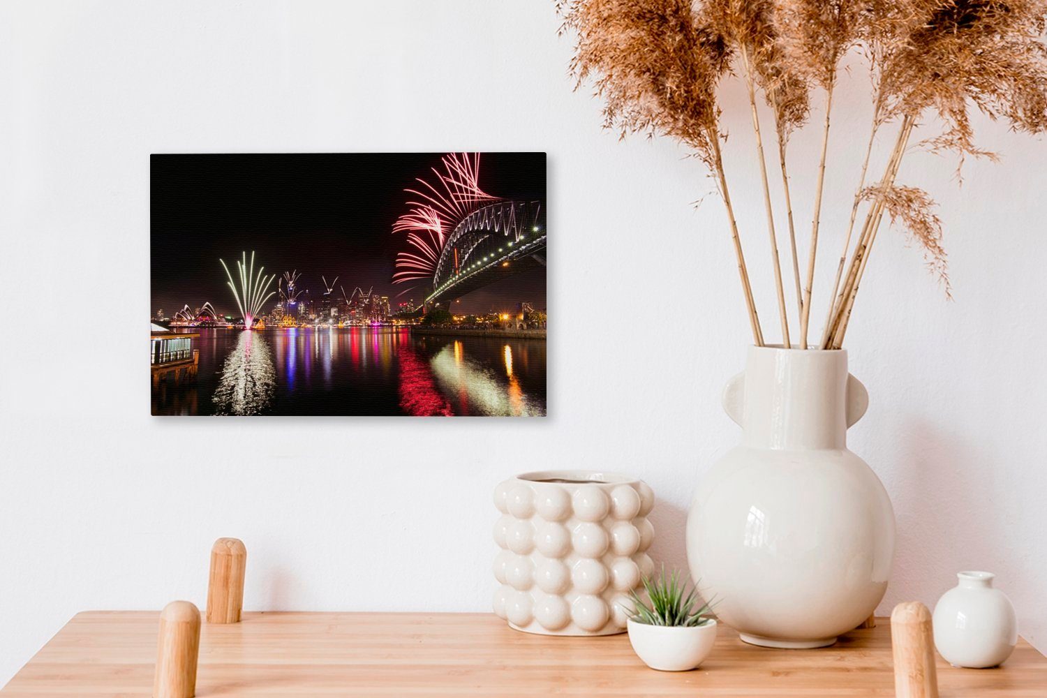 (1 Leinwandbilder, OneMillionCanvasses® Harbour Leinwandbild in Bridge Wanddeko, Aufhängefertig, Feuerwerk Australien, cm Wandbild St), mit 30x20 Sydney