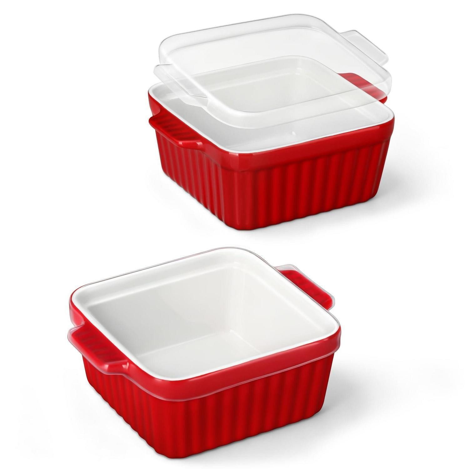 LuxusKollektion Auflaufform Auflaufform Keramik Klein mit Deckel 2er Set Rot, Keramik, (2-St)