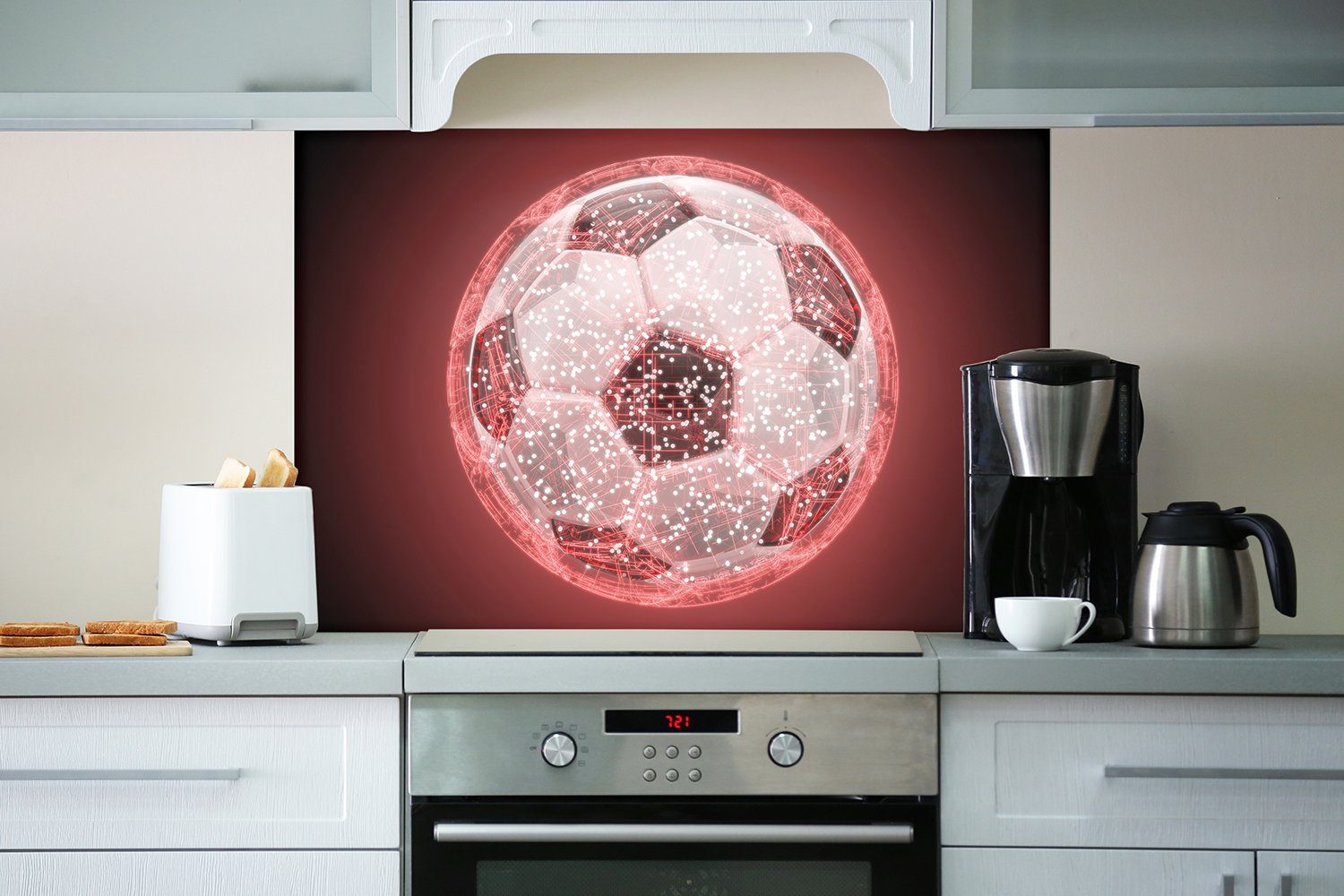 Wallario Küchenrückwand Fußball digital - rot, in (1-tlg) Netzwerk