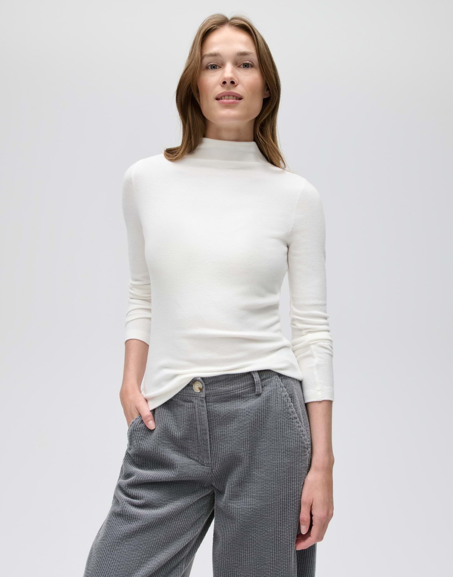 OPUS Longsleeve Sosemin aus Jersey mit angerauter Oberfläche Figurbetonte Silhouette mit Funnel Neck und softer Jerseyhaptik