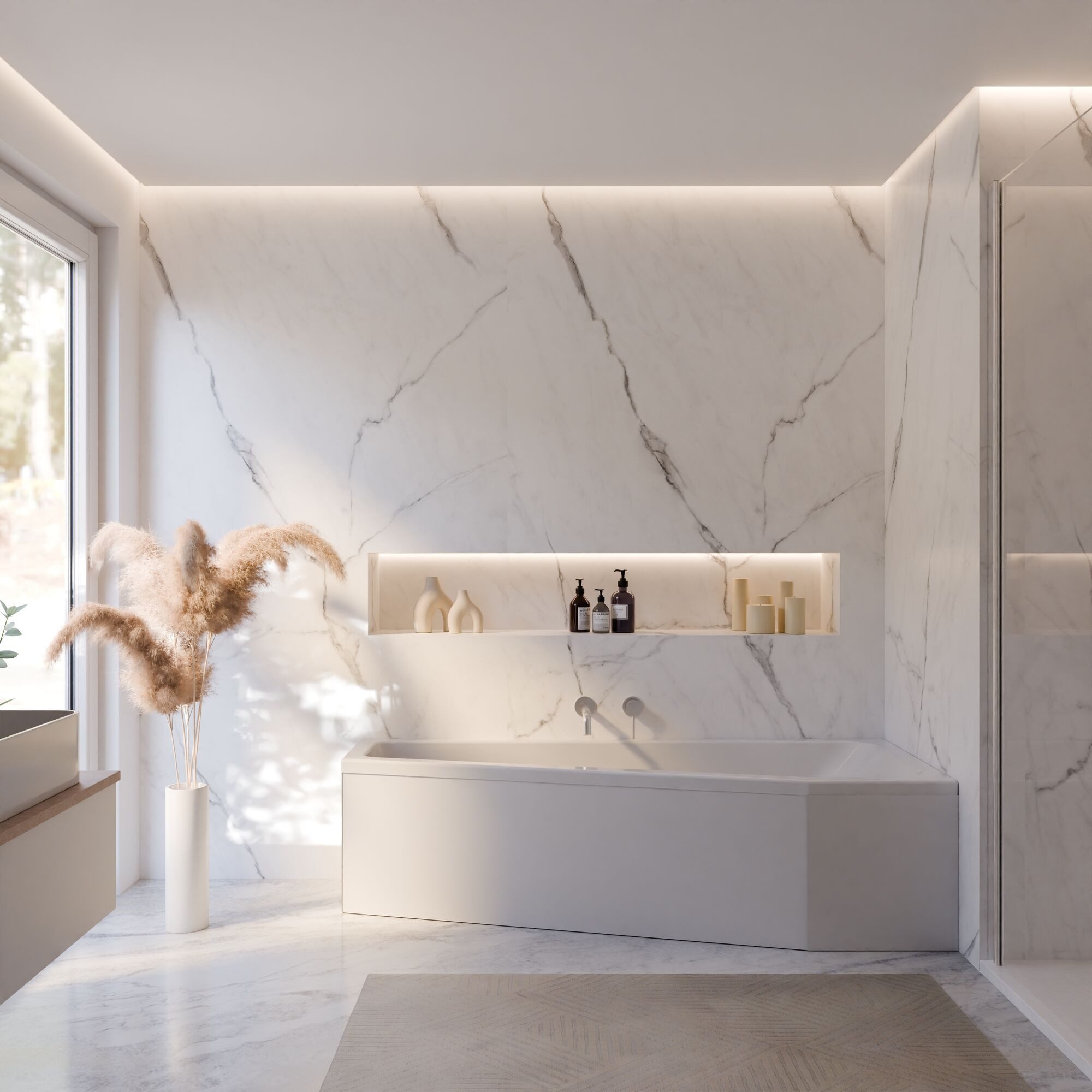Schulte Badewanne Riva asymmetrisch 170x75 cm, Sanitäracryl Weiß Komplett-Set mit Wannenträger und Ablauf