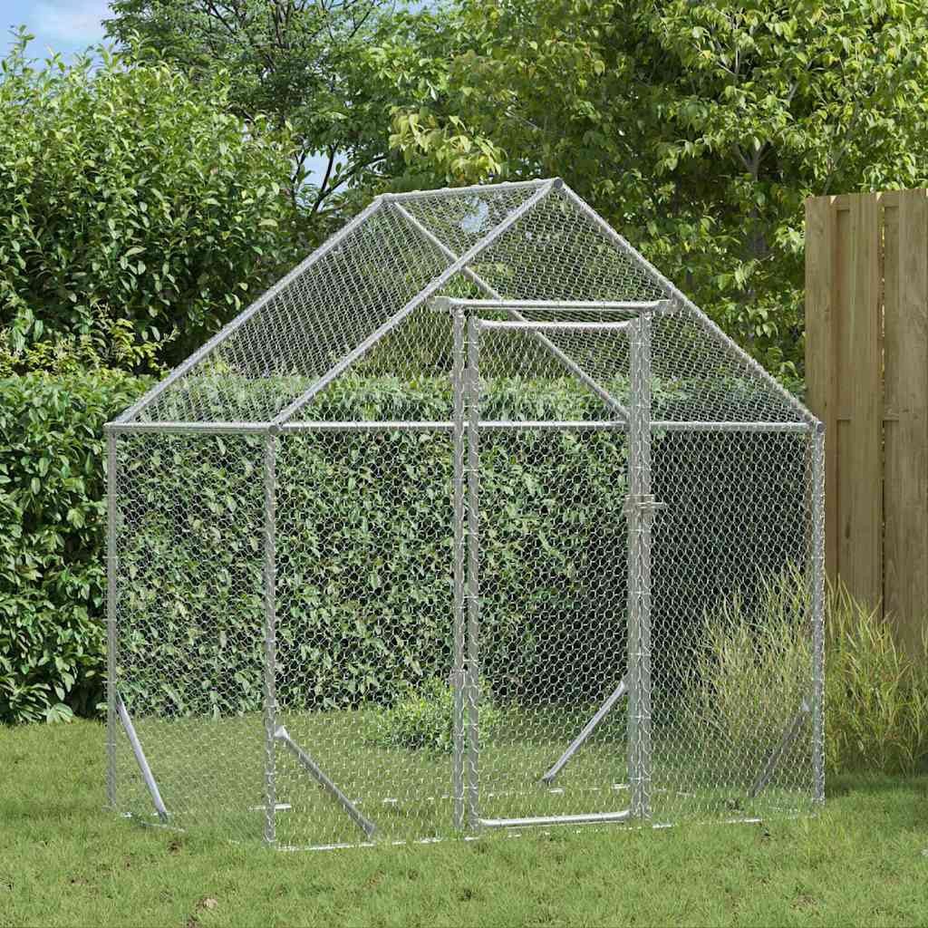 vidaXL Kleintierkäfig, Hühnerkäfig Silber 170 x 100 x 177 cm Verzinkter Stahl