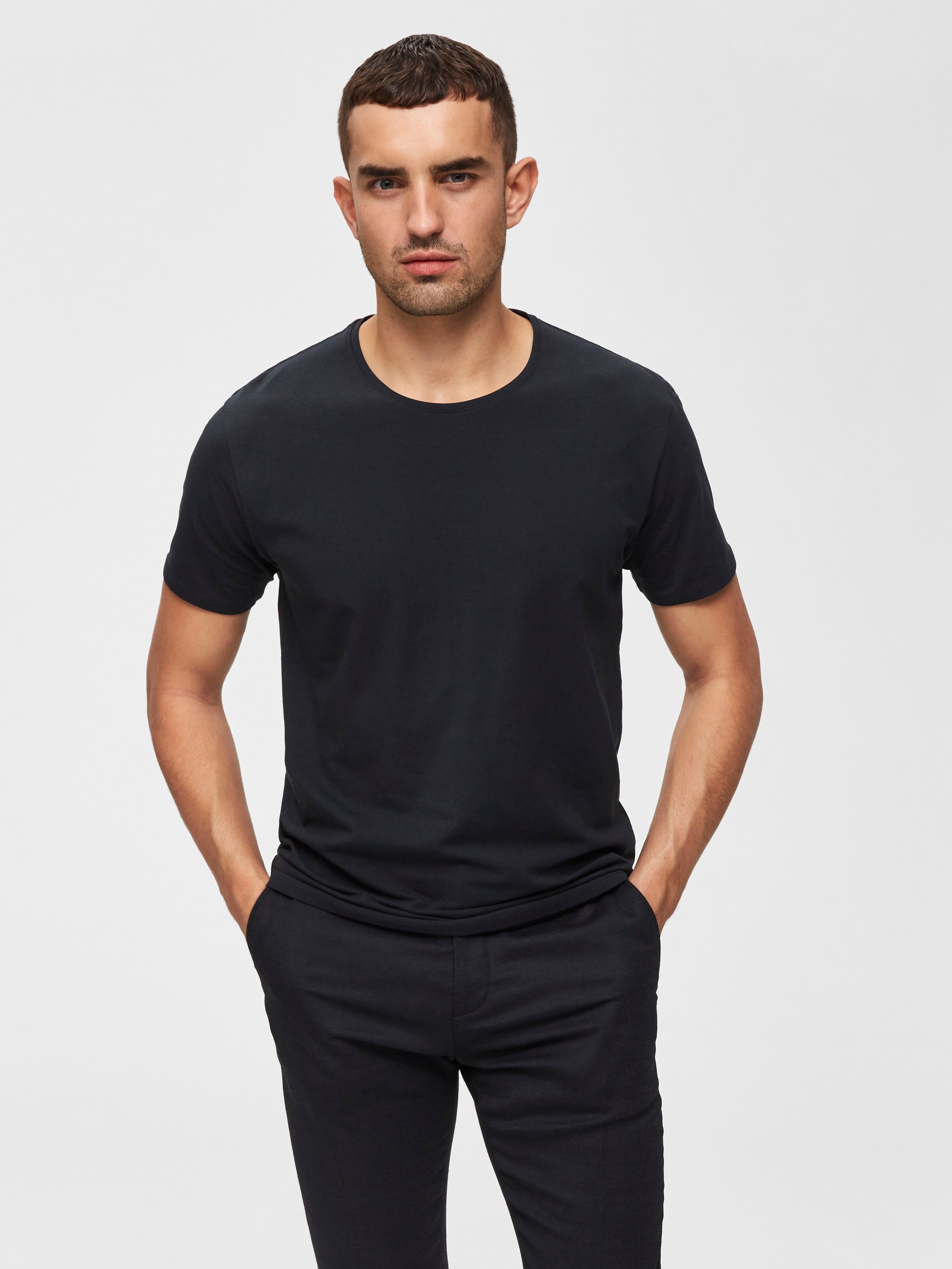 SELECTED black Rundhalsshirt HOMME Basic T-Shirt