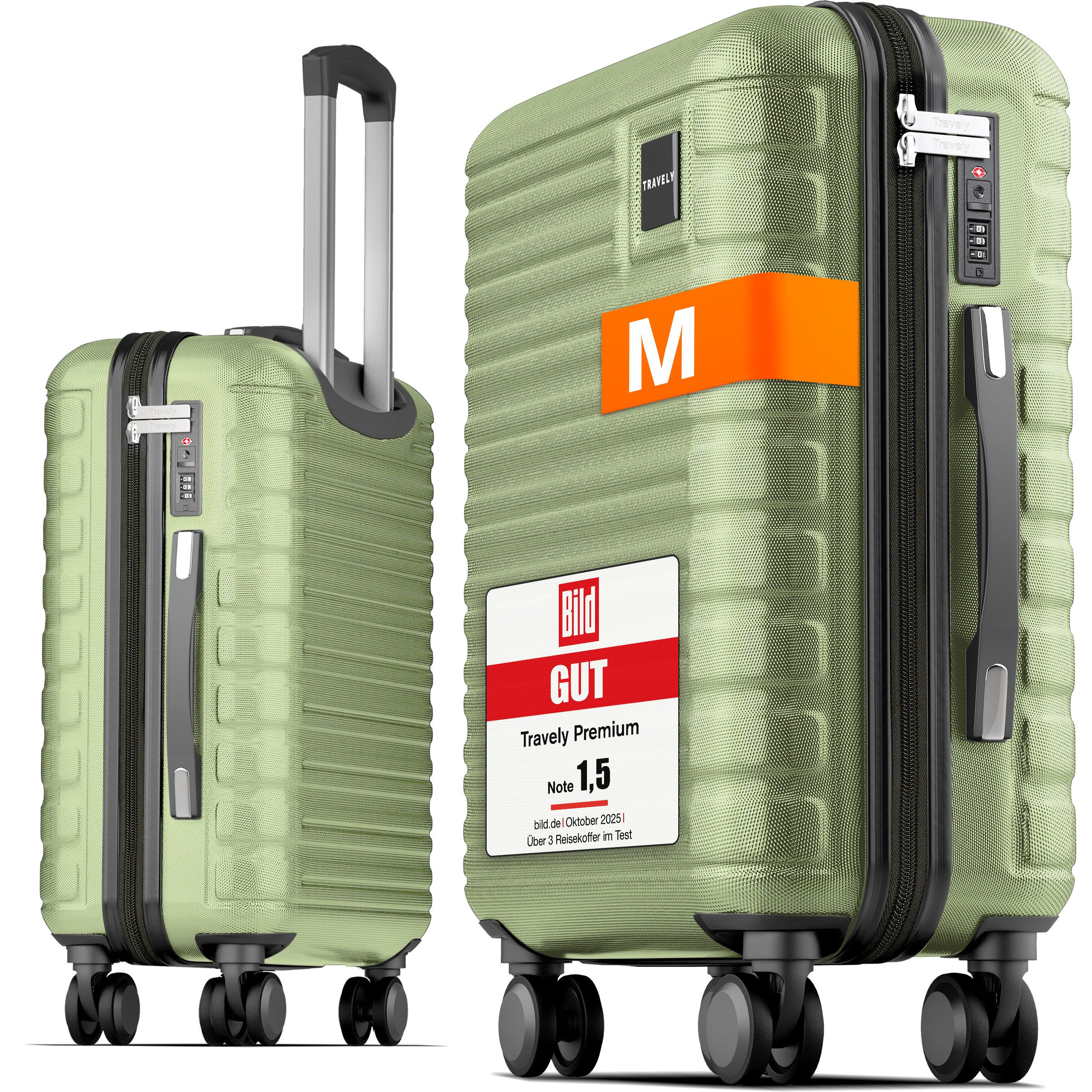 Travely Koffer Polycarbonat Handgepäck Koffer 55x40x20cm - für Ryanair Lufthansa etc, 4 Rollen, Designed in Germany, austauschbare Griffe und Rollen